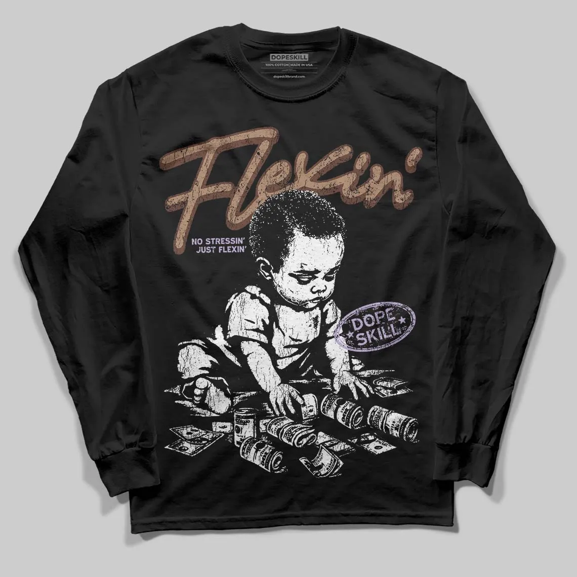 Harris Tweed x Sesame/Violet Mist Dunk DopeSkill Long Sleeve T-Shirt Flexin' Graphic sold by DopeSkill product image thumbnail 2