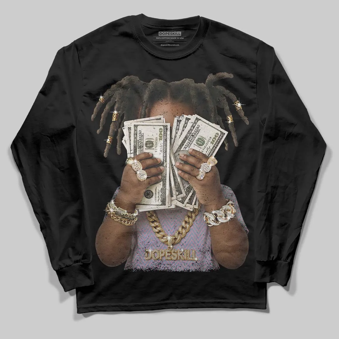 Harris Tweed x Denim Turquoise Dunk DopeSkill Long Sleeve T-Shirt Rich Youth Graphic sold by DopeSkill