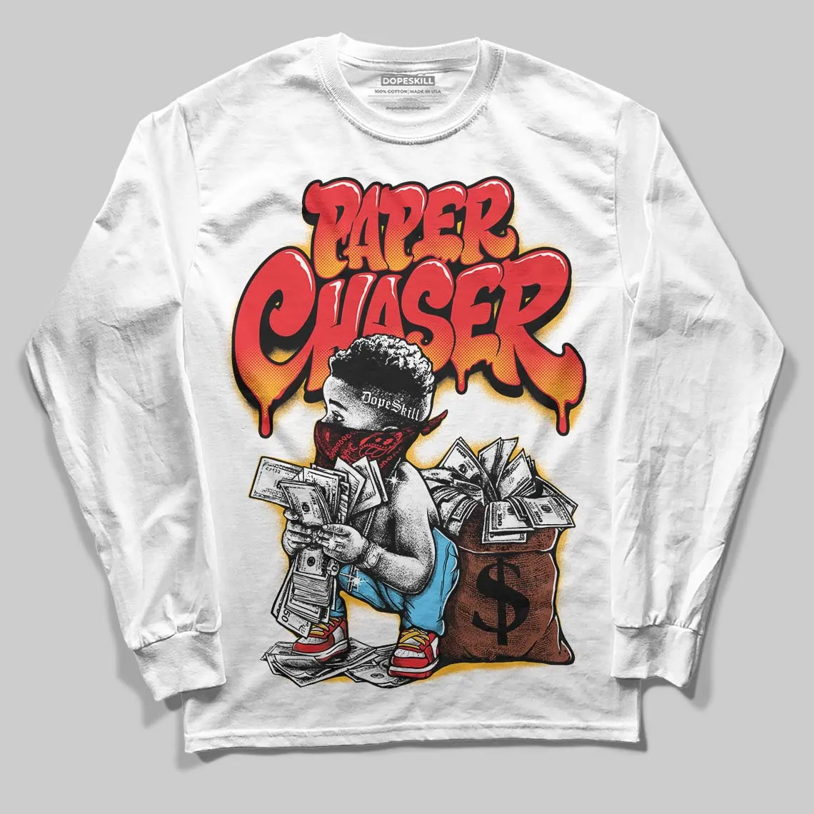 Red 'Paper Chaser Boy' DopeSkill Graphic Long Sleeve T-Shirt sold by DopeSkill product image thumbnail 2