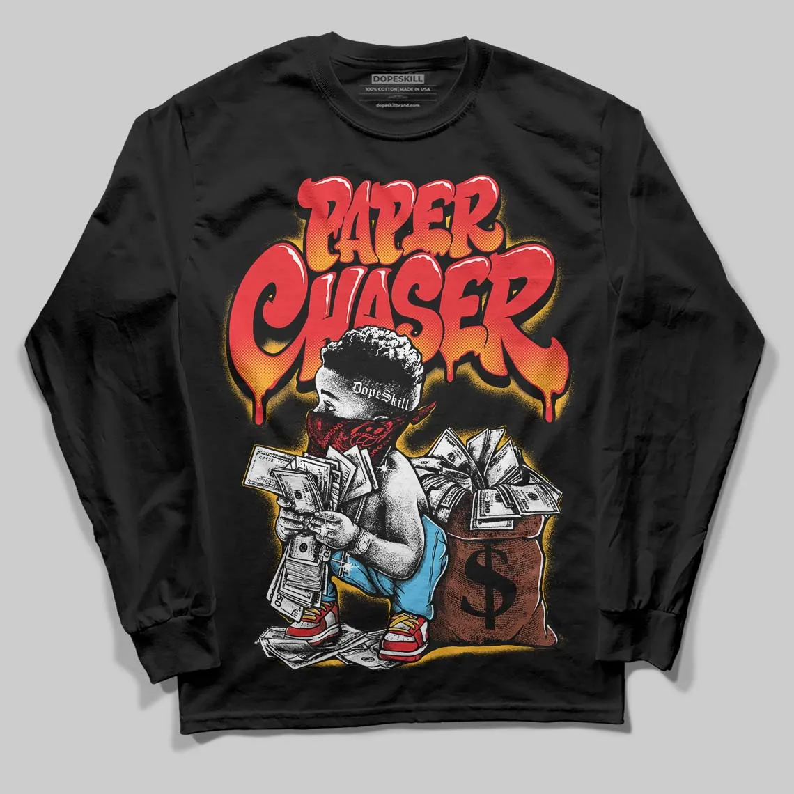 Red 'Paper Chaser Boy' DopeSkill Graphic Long Sleeve T-Shirt sold by DopeSkill