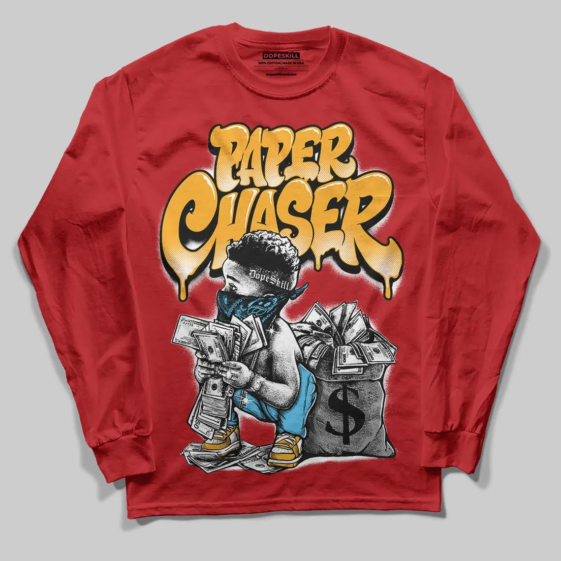 Red 'Paper Chaser Boy' DopeSkill Graphic Long Sleeve T-Shirt sold by DopeSkill product image thumbnail 3