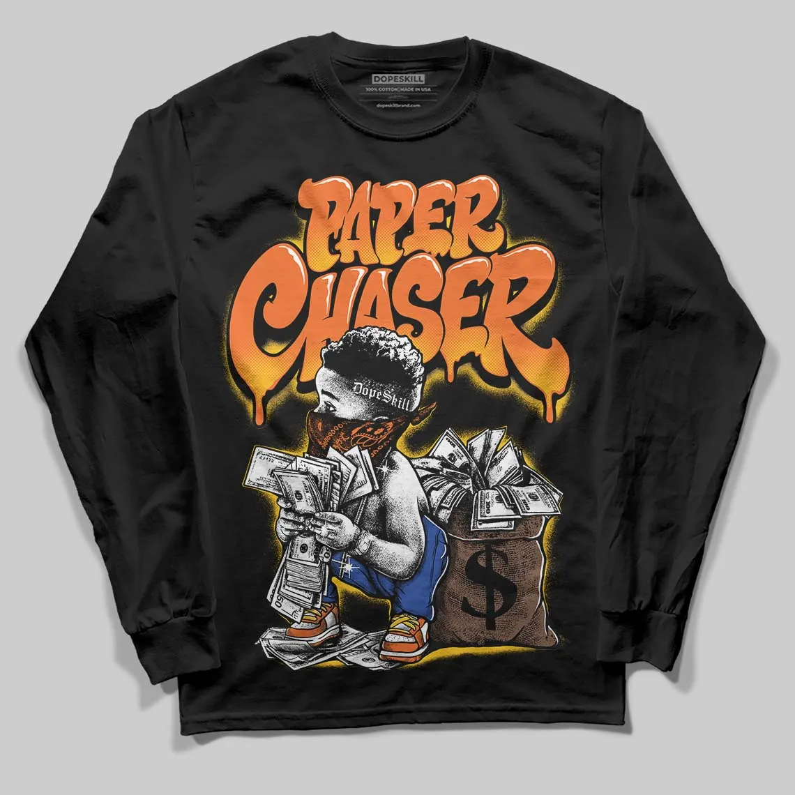 Orange 'Paper Chaser Boy' DopeSkill Graphic Long Sleeve T-Shirt sold by DopeSkill product image thumbnail 2