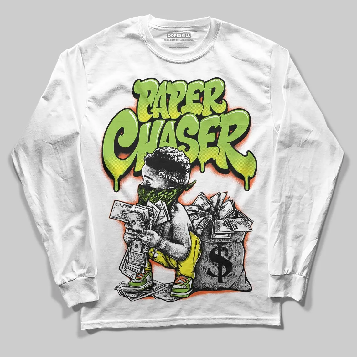 Neon Green Collection DopeSkill Long Sleeve T-Shirt Paper Chaser Boy Graphic sold by DopeSkill product image thumbnail 2
