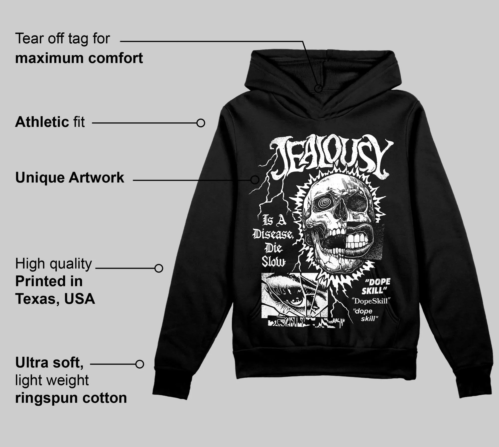 Black/White 'Jealousy' DopeSkill Graphic Hoodie sold by DopeSkill product image thumbnail 3