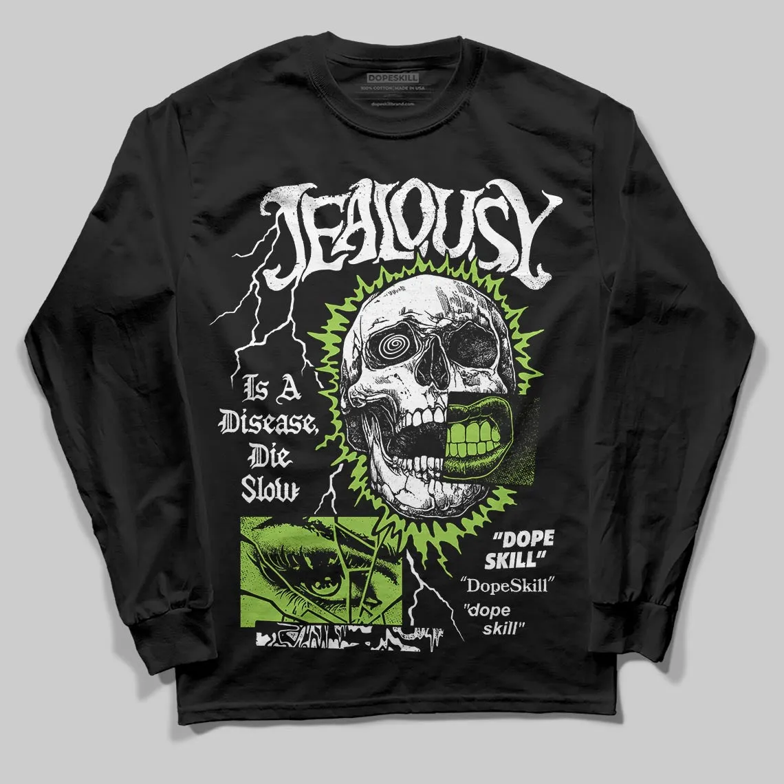 Neon Green 'Jealousy' DopeSkill Graphic Long Sleeve T-Shirt sold by DopeSkill