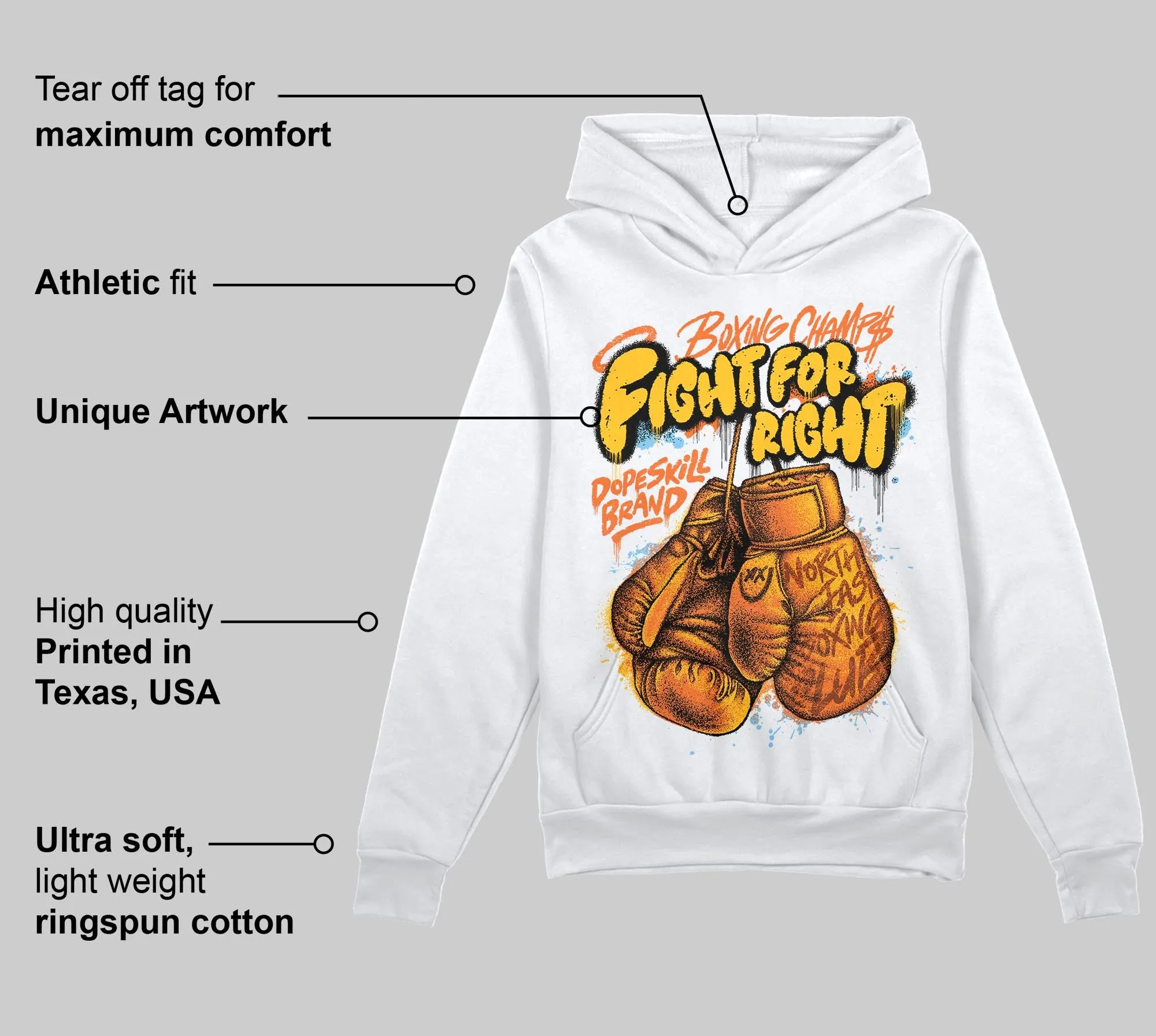 Orange Black White DopeSkill Hoodie Sweatshirt Fight For Right Graphic sold by DopeSkill product image thumbnail 3