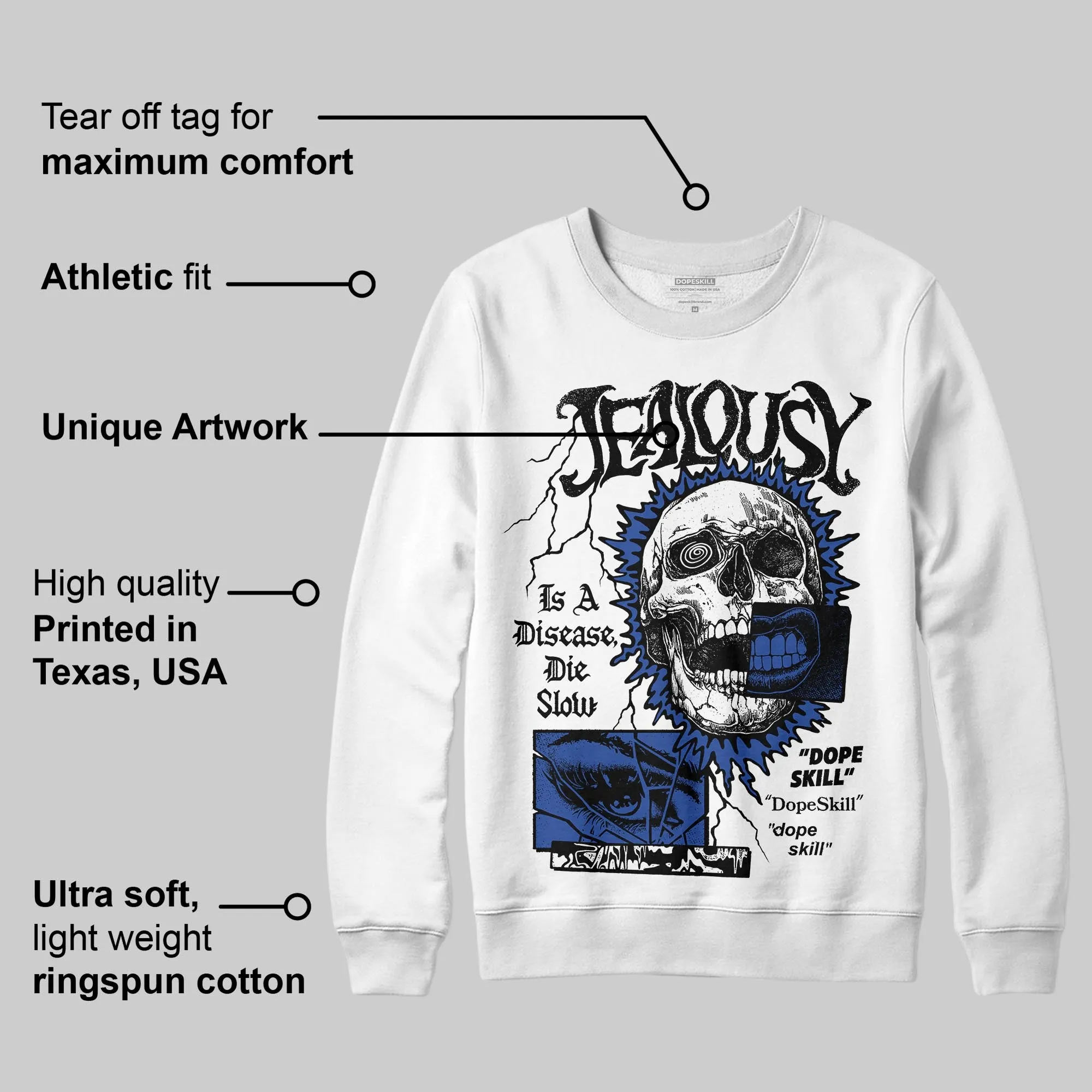 Royal Blue 'Jealousy' DopeSkill Graphic Sweatshirt sold by DopeSkill product image thumbnail 3