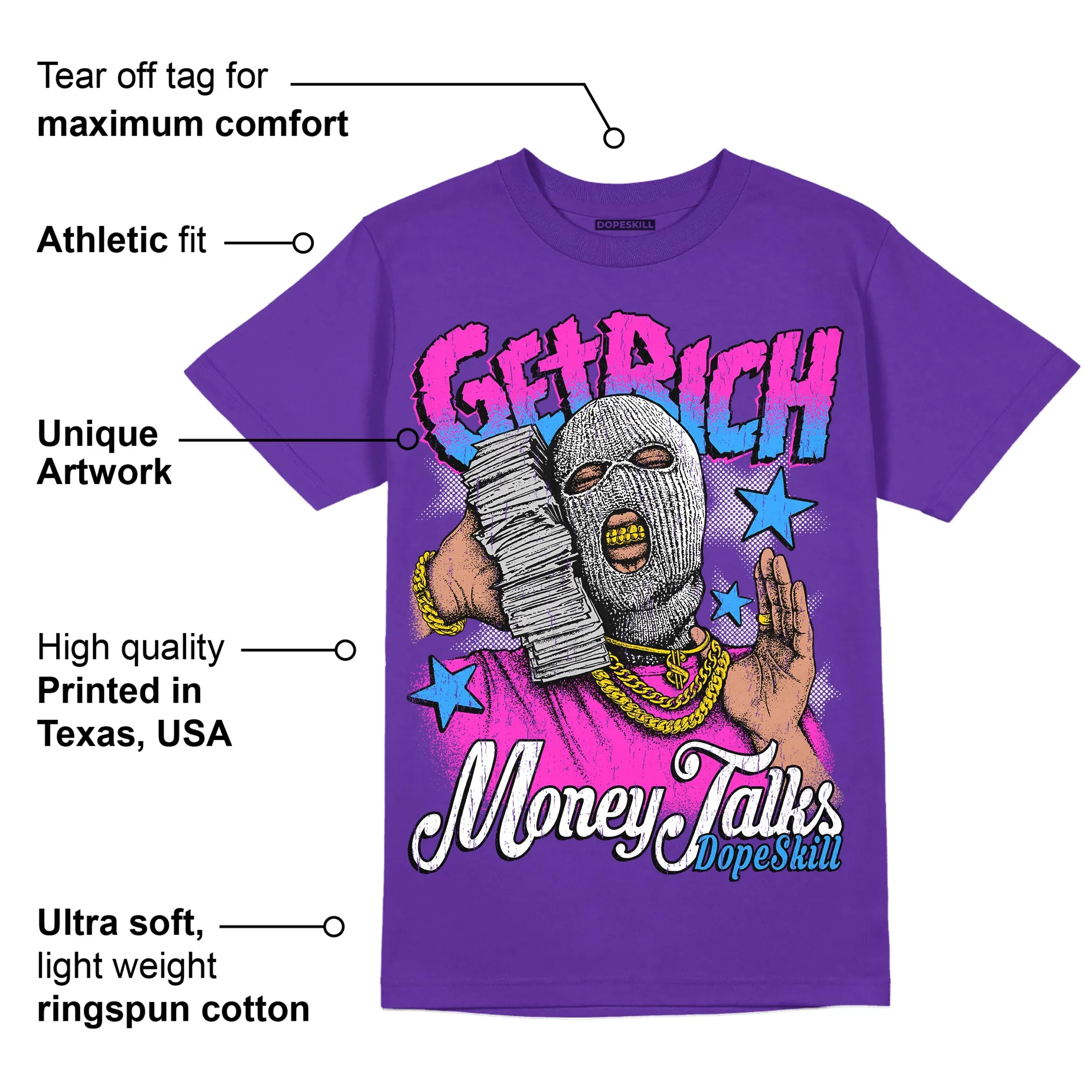 PURPLE Collection DopeSkill Purple T-shirt Get Rich Graphic sold by DopeSkill product image thumbnail 2