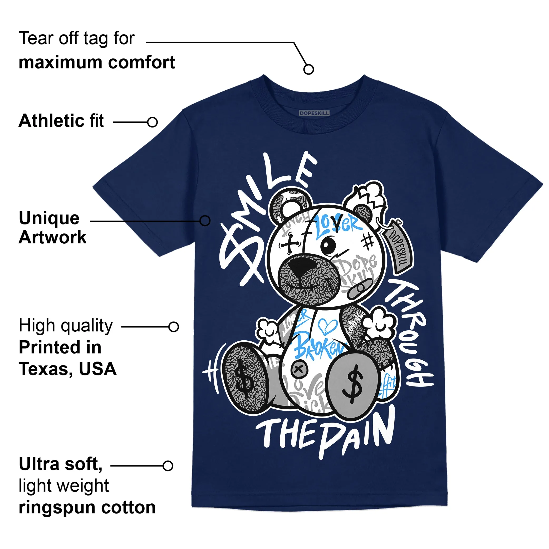 Midnight Navy 3s DopeSkill Navy T-shirt Smile Through The Pain Graphic sold by DopeSkill product image thumbnail 2