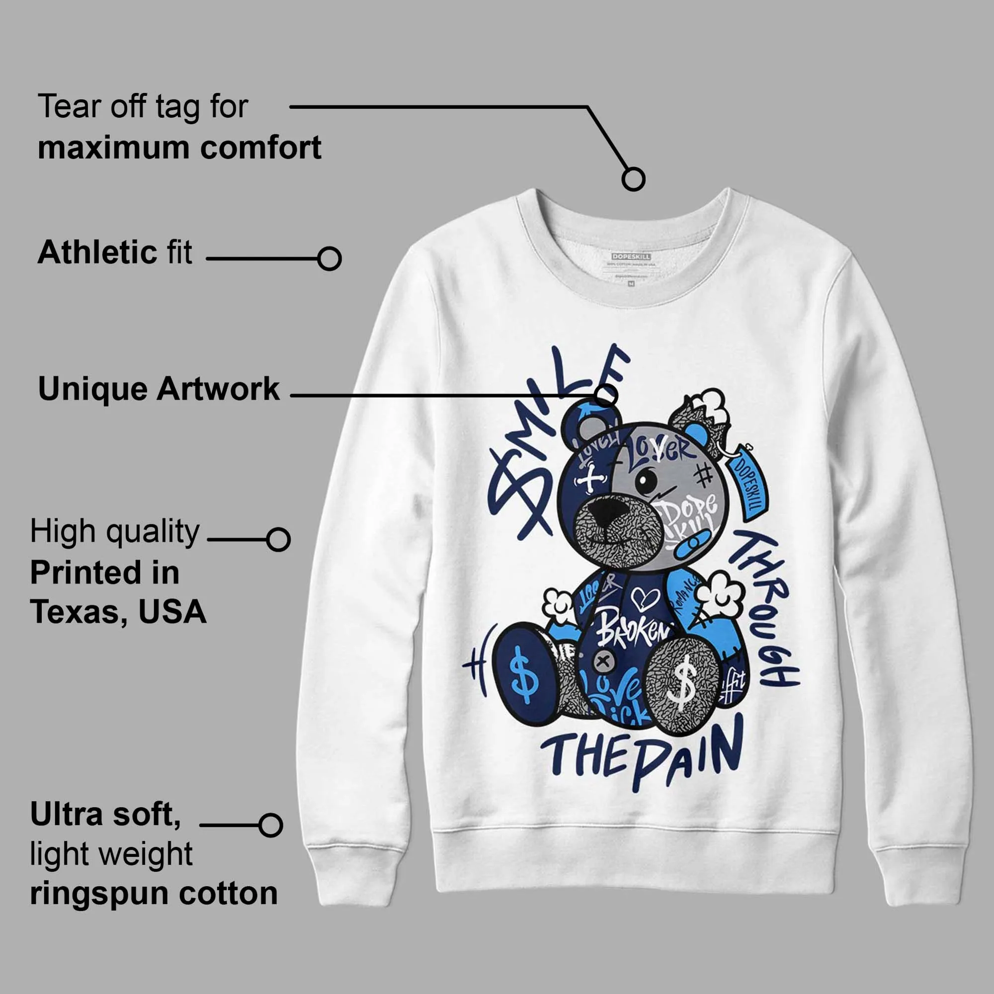 Midnight Navy 3s DopeSkill Sweatshirt Smile Through The Pain Graphic sold by DopeSkill product image thumbnail 3