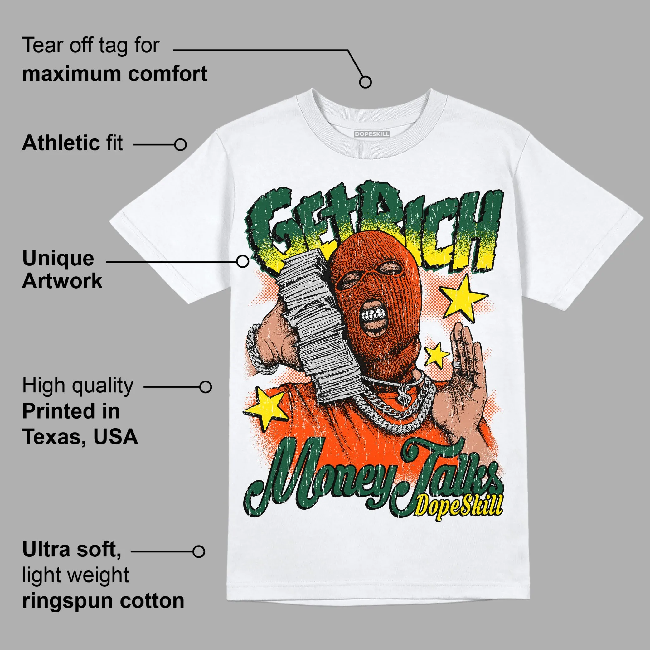 Dunk Low Team Dark Green Orange DopeSkill T-Shirt Get Rich Graphic sold by DopeSkill product image thumbnail 3