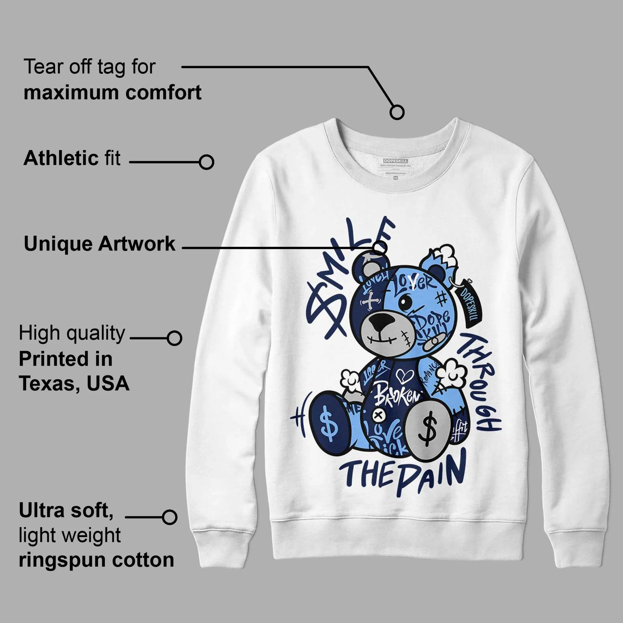 Midnight Navy 5s DopeSkill Sweatshirt Smile Through The Pain Graphic sold by DopeSkill product image thumbnail 2