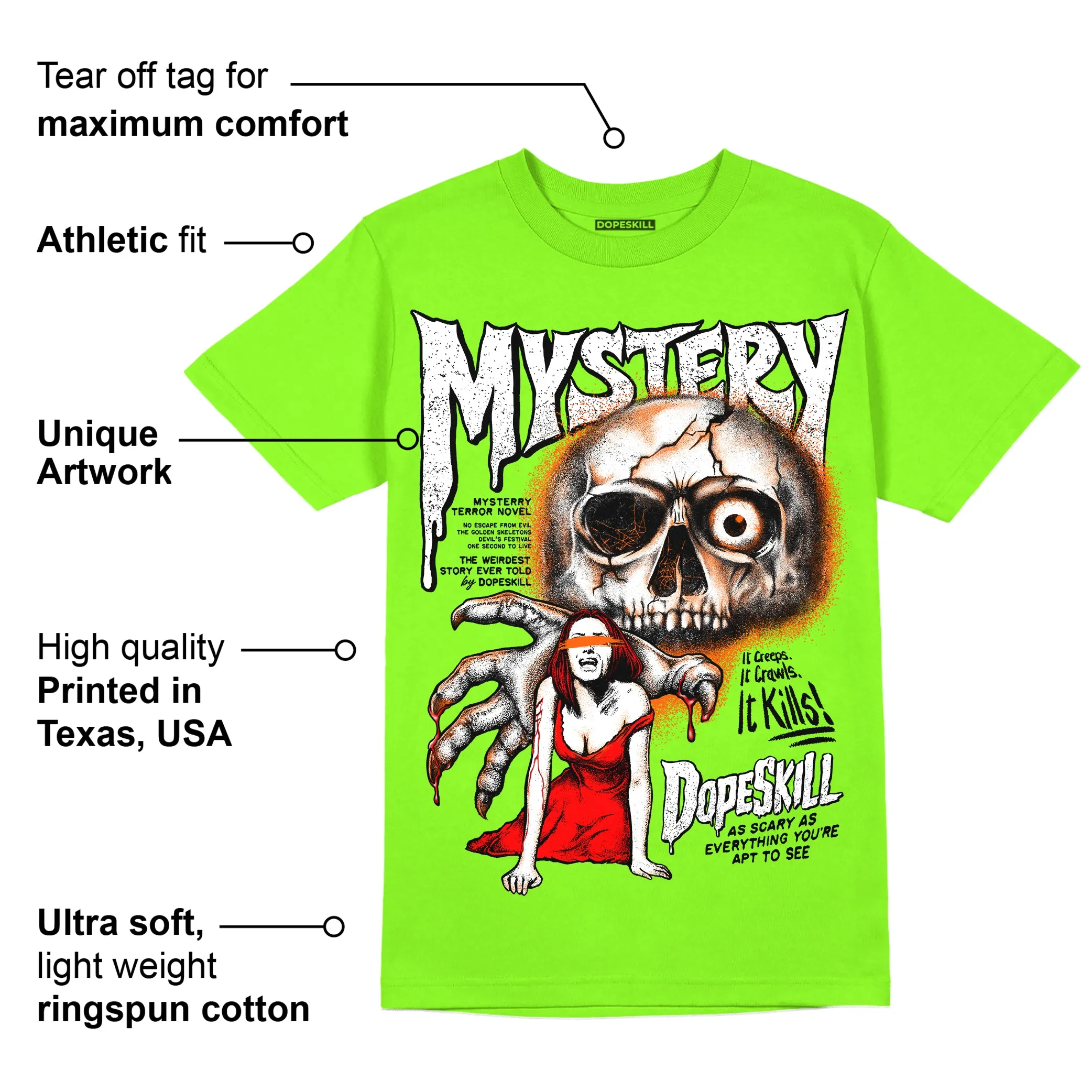 Neon Green Collection DopeSkill Neon Green T-shirt Mystery Ghostly Grasp Graphic sold by DopeSkill product image thumbnail 2