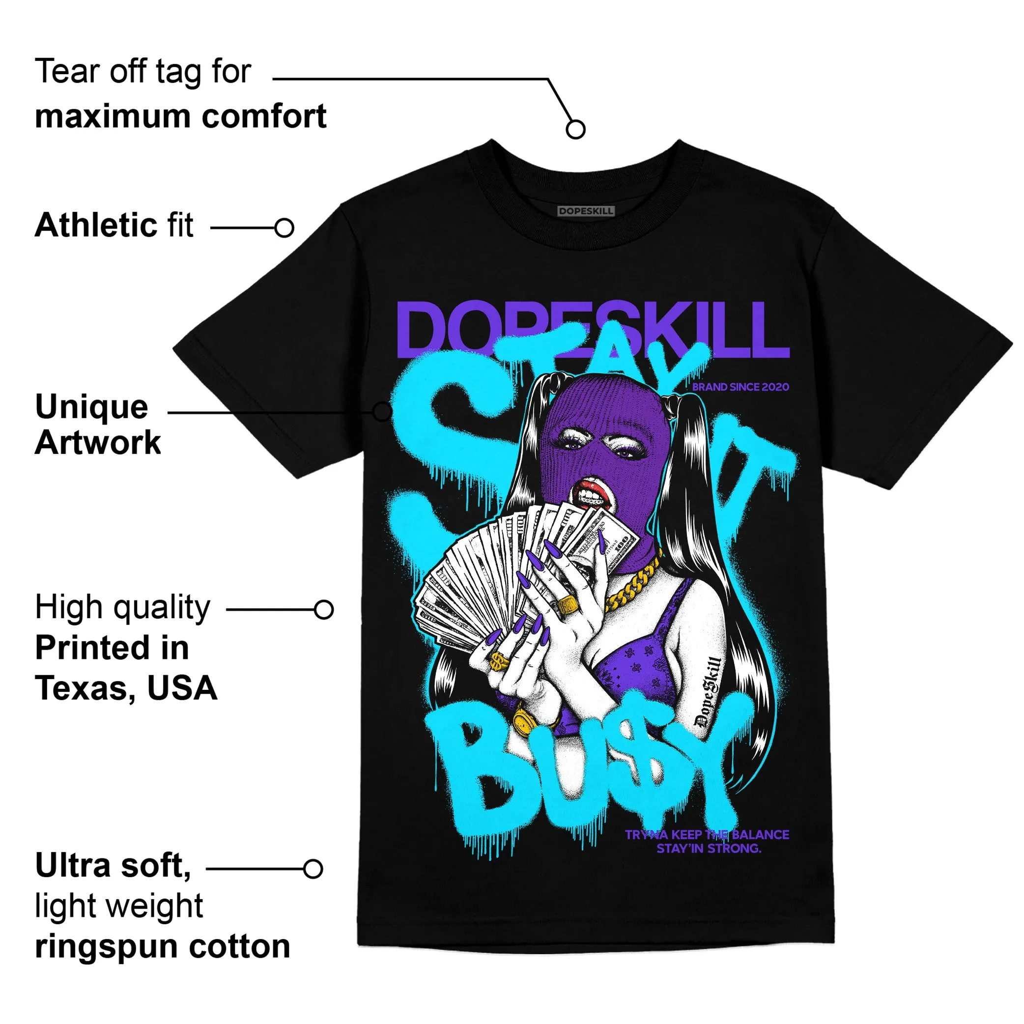 Aqua 6s DopeSkill T-Shirt Stay It Busy Graphic sold by DopeSkill product image thumbnail 3