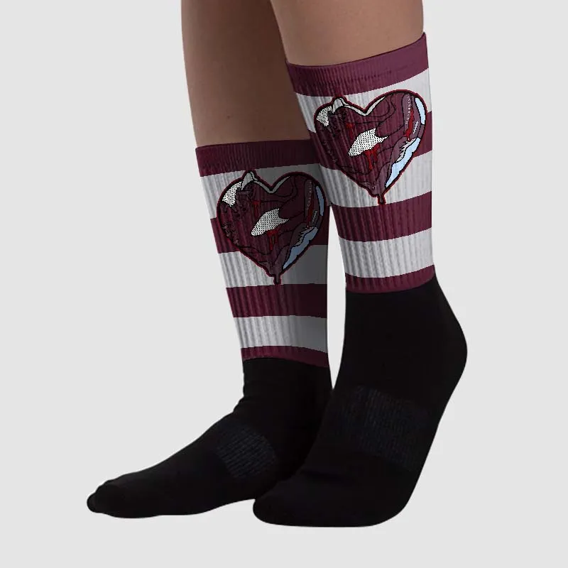 Burgundy 5s DopeSkill Sublimated Socks Horizontal Stripes Graphic sold by DopeSkill product image thumbnail 2