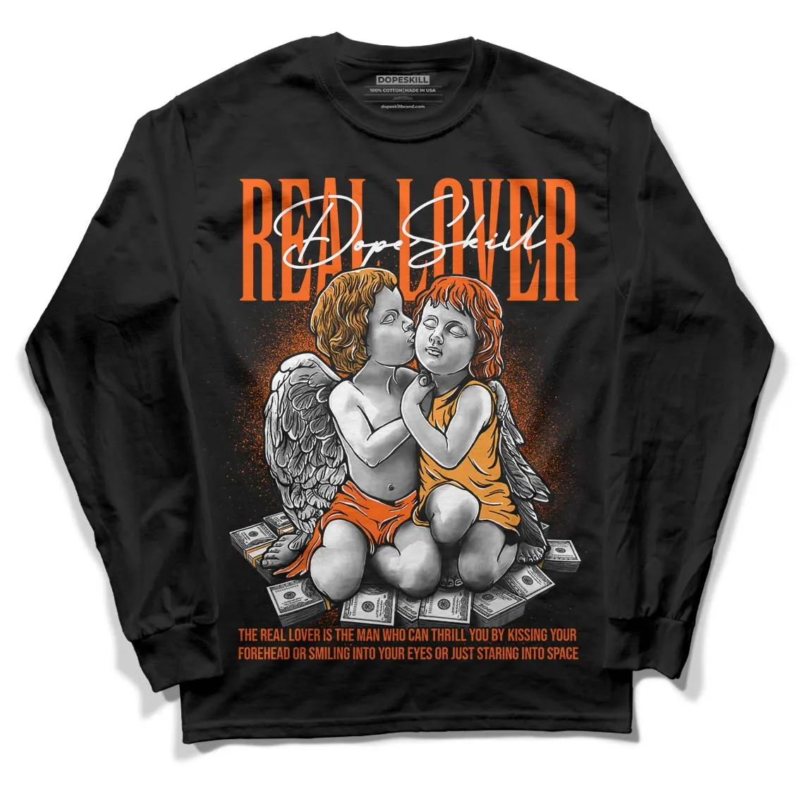 Brilliant Orange 12s DopeSkill Long Sleeve T-Shirt Real Lover Graphic sold by DopeSkill
