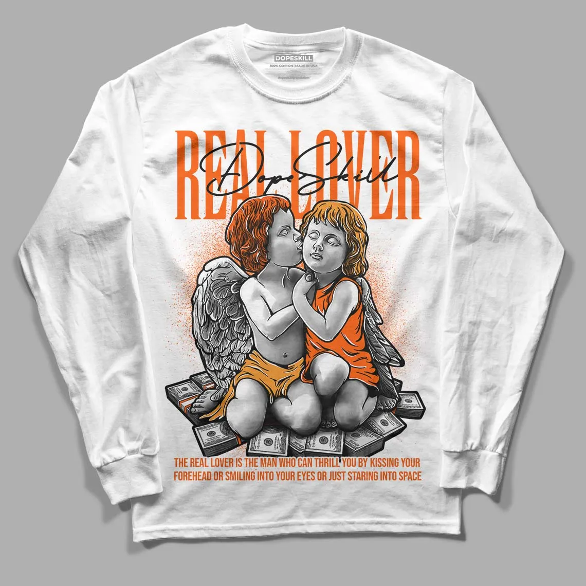Brilliant Orange 12s DopeSkill Long Sleeve T-Shirt Real Lover Graphic sold by DopeSkill product image thumbnail 2