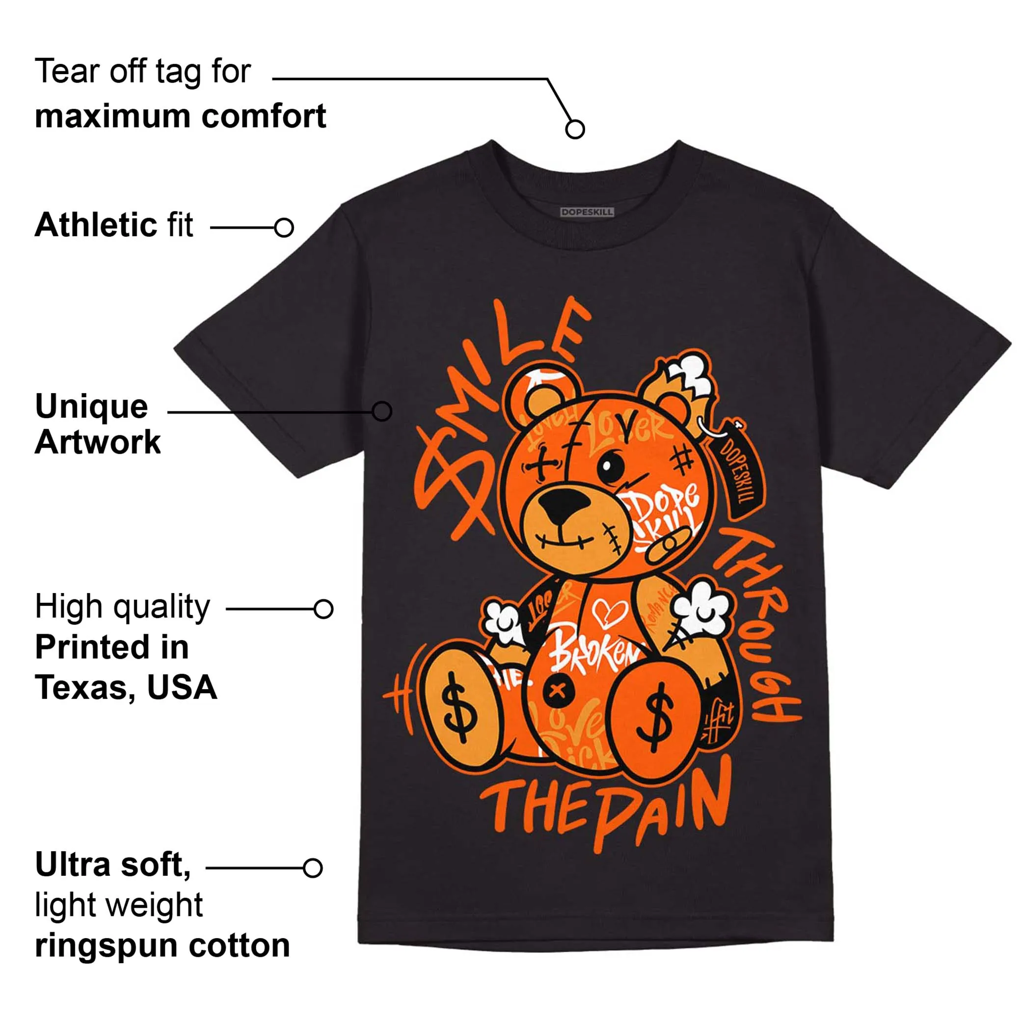Brilliant Orange 12s DopeSkill T-Shirt Smile Through The Pain Graphic sold by DopeSkill product image thumbnail 3