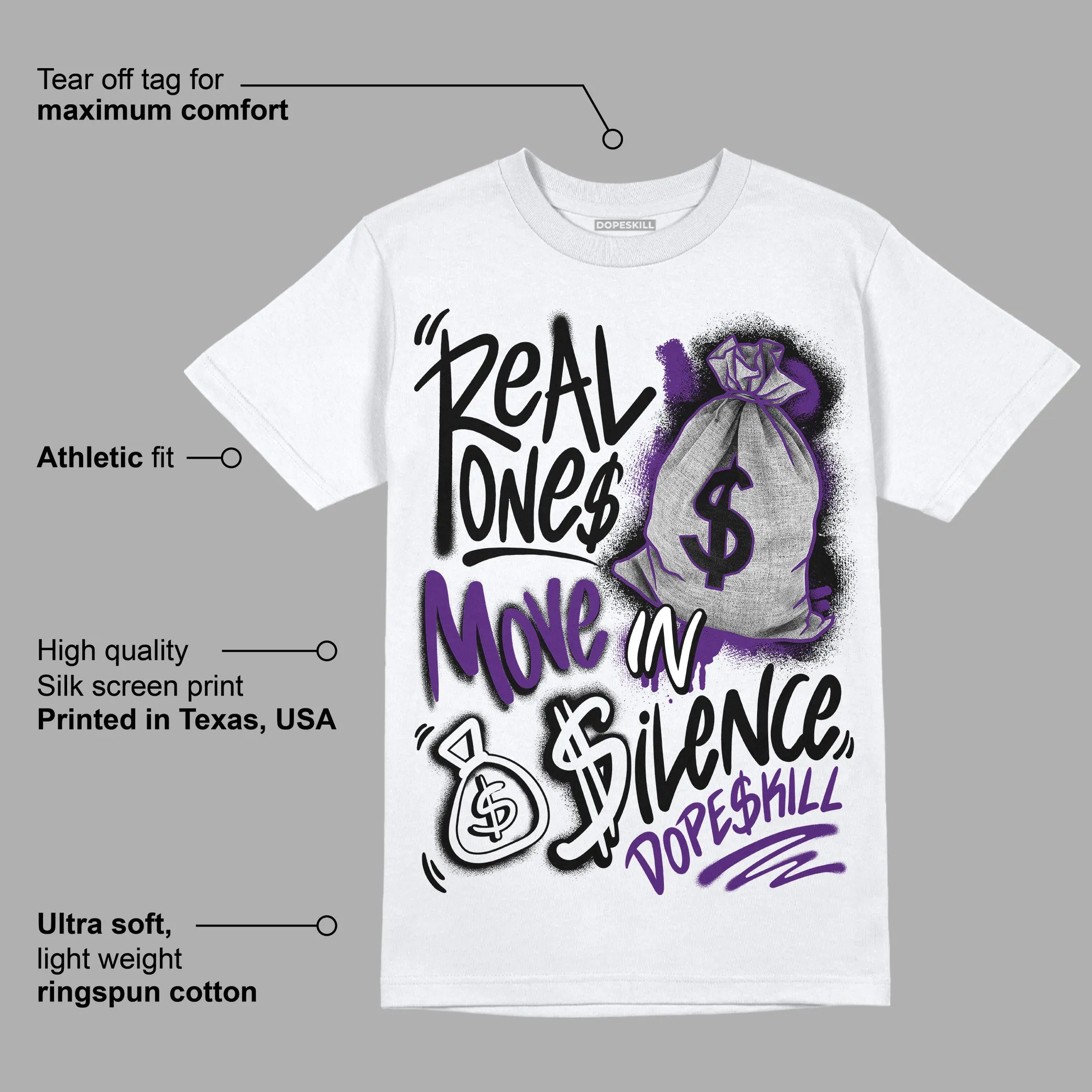 Field Purple 12s DopeSkill T-Shirt Real Ones Move In Silence Graphic sold by DopeSkill product image thumbnail 3