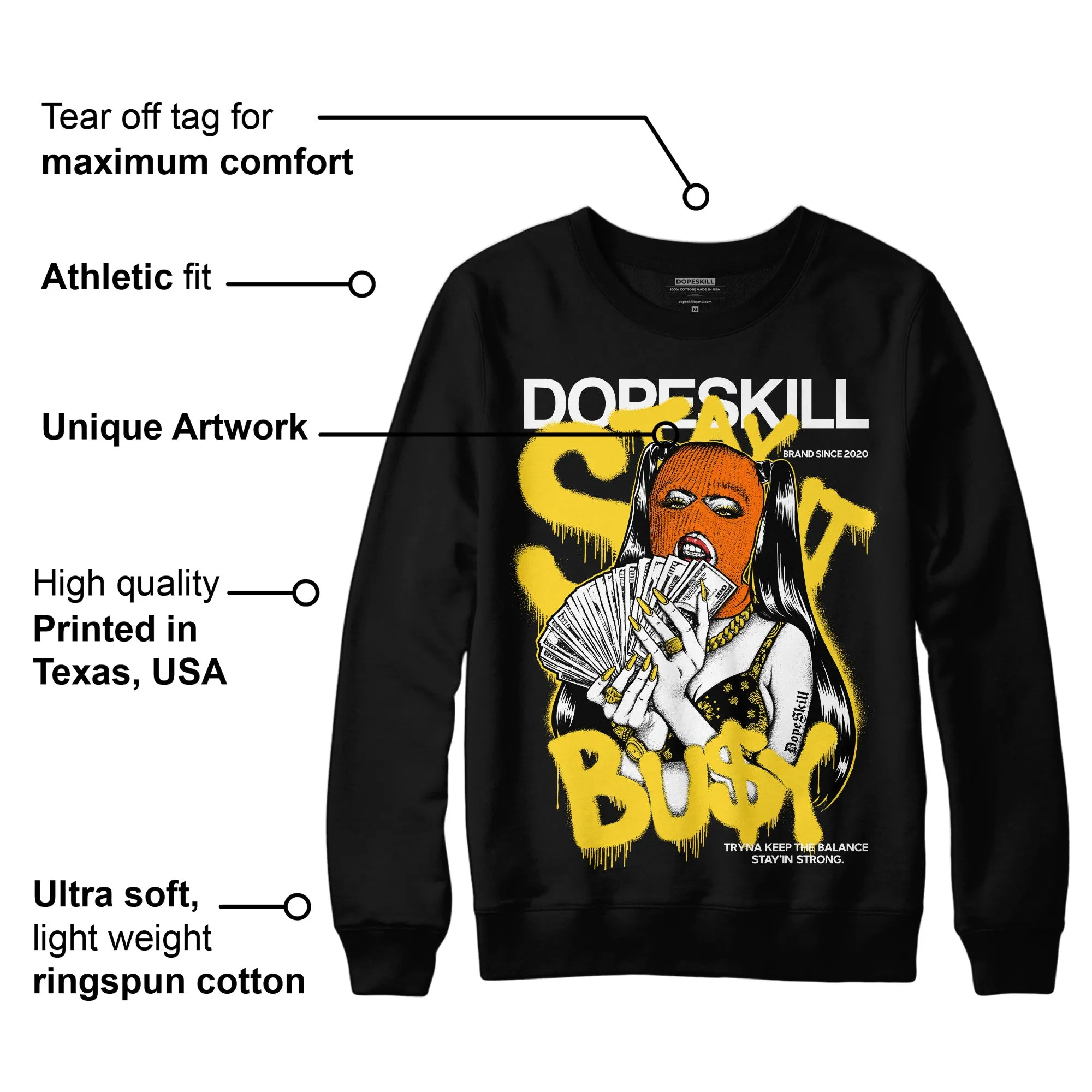 Black Tour Yellow AJ 4 Thunder DopeSkill Sweatshirt Stay It Busy Graphic sold by DopeSkill product image thumbnail 3