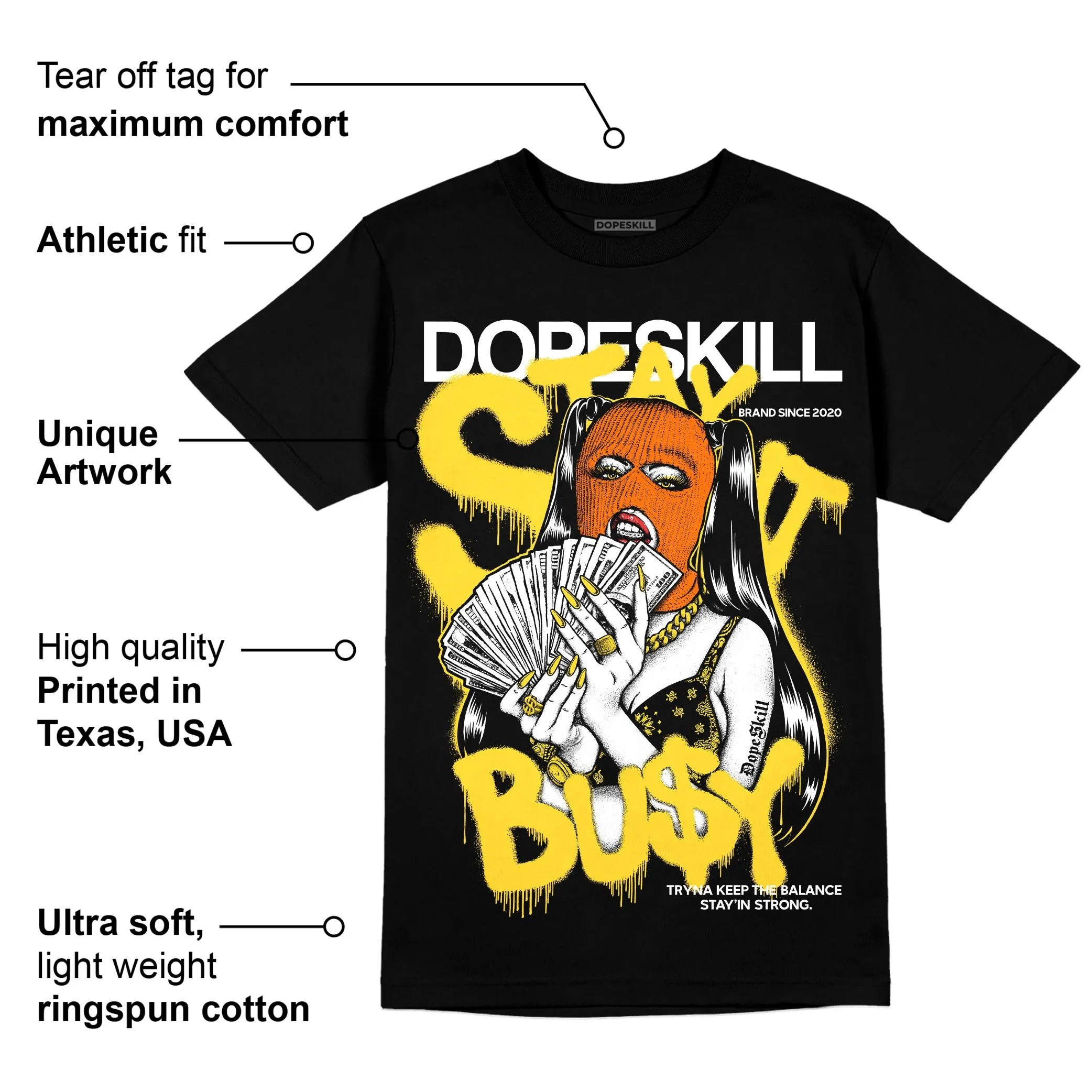 Black Tour Yellow AJ 4 Thunder DopeSkill T-Shirt Stay It Busy Graphic sold by DopeSkill product image thumbnail 3