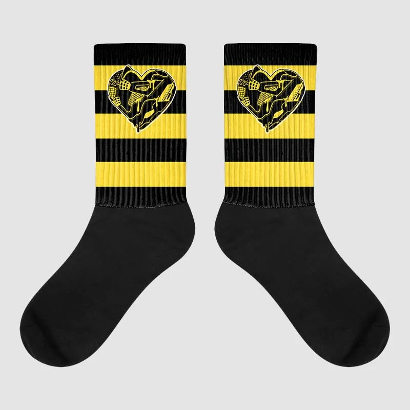 Black Tour Yellow AJ 4 Thunder DopeSkill Sublimated Socks Horizontal Stripes Graphic sold by DopeSkill