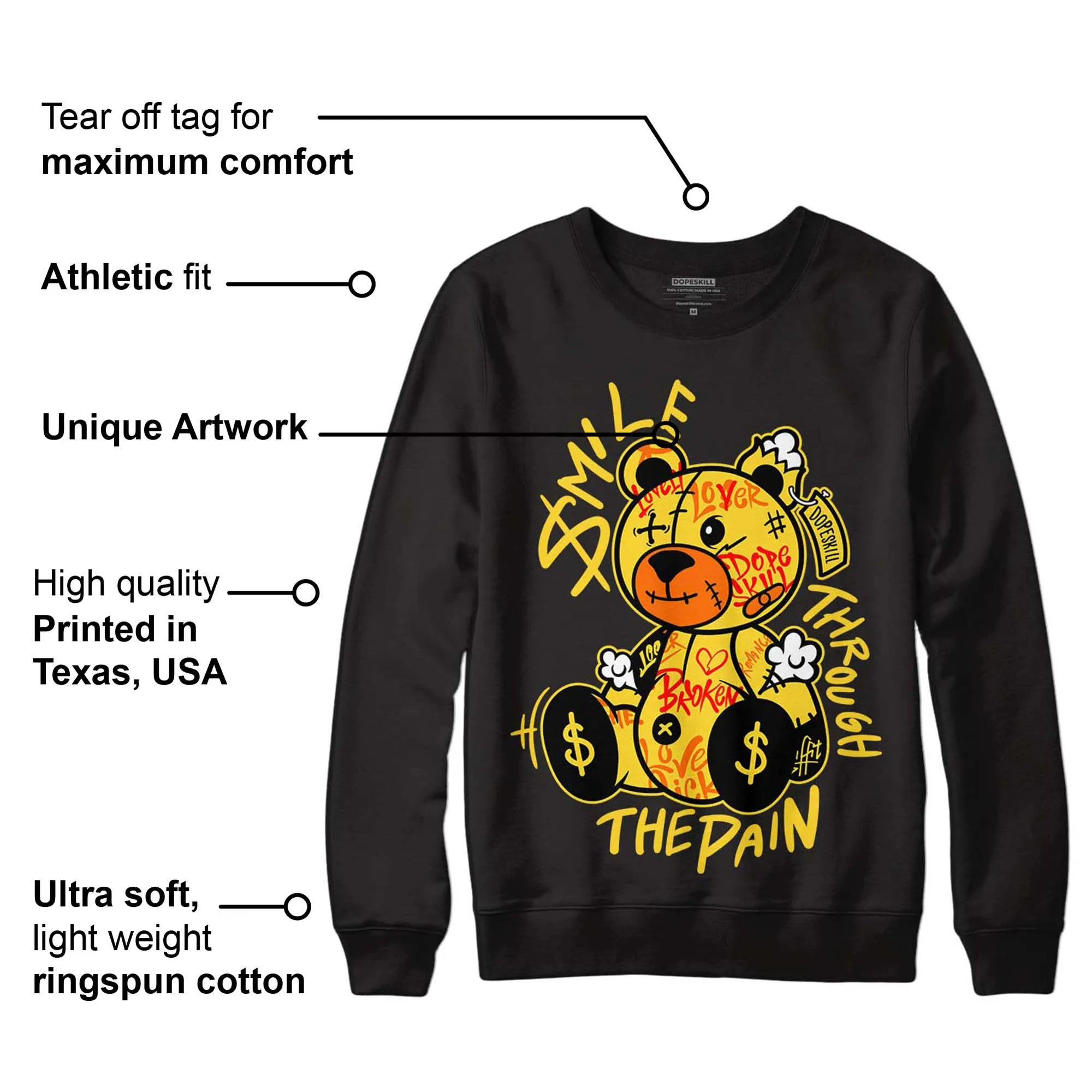 Black Tour Yellow AJ 4 Thunder DopeSkill Sweatshirt Smile Through The Pain Graphic sold by DopeSkill product image thumbnail 3