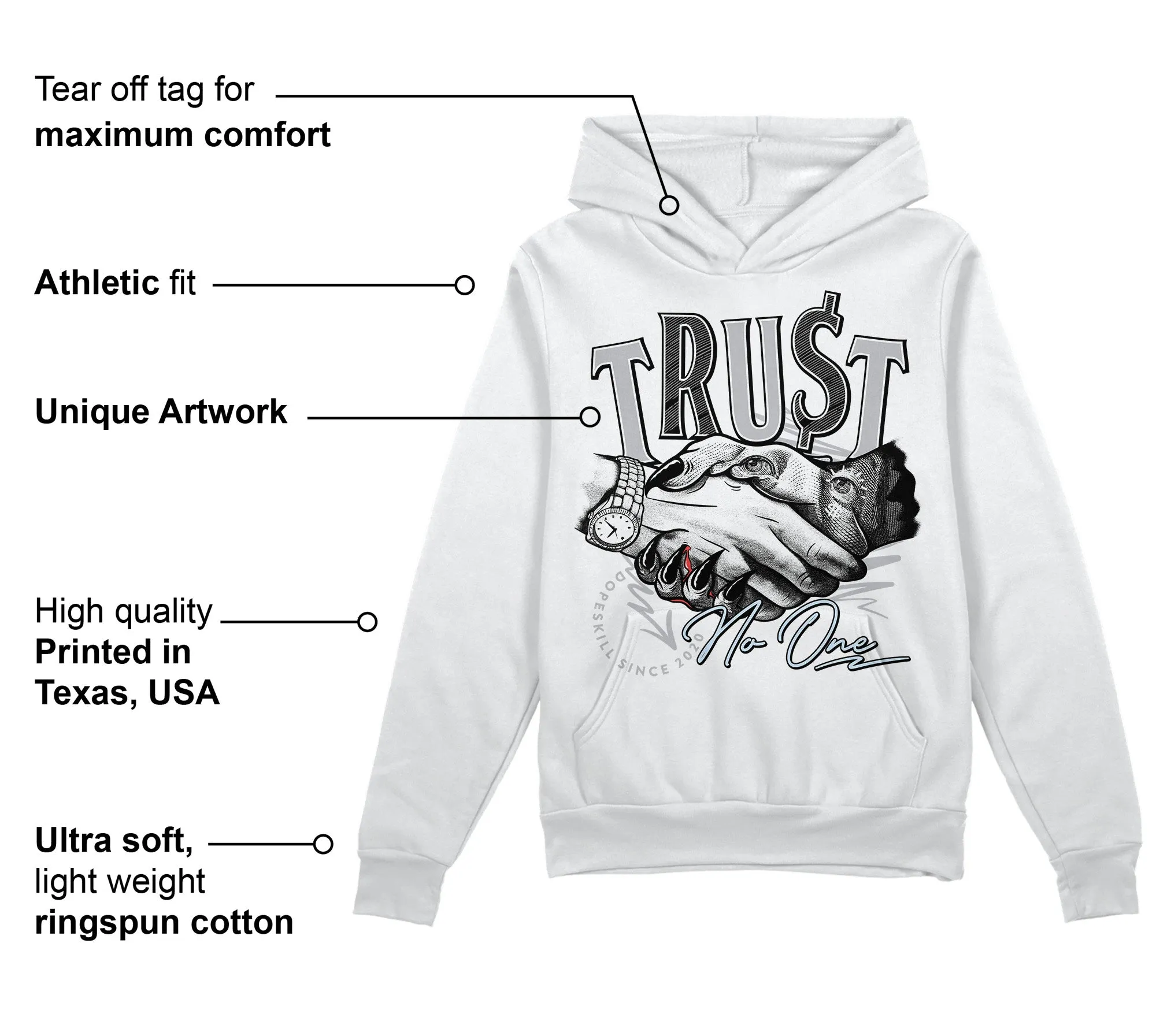 Cement Grey 11s DopeSkill Hoodie Sweatshirt Trust No One Graphic sold by DopeSkill product image thumbnail 3