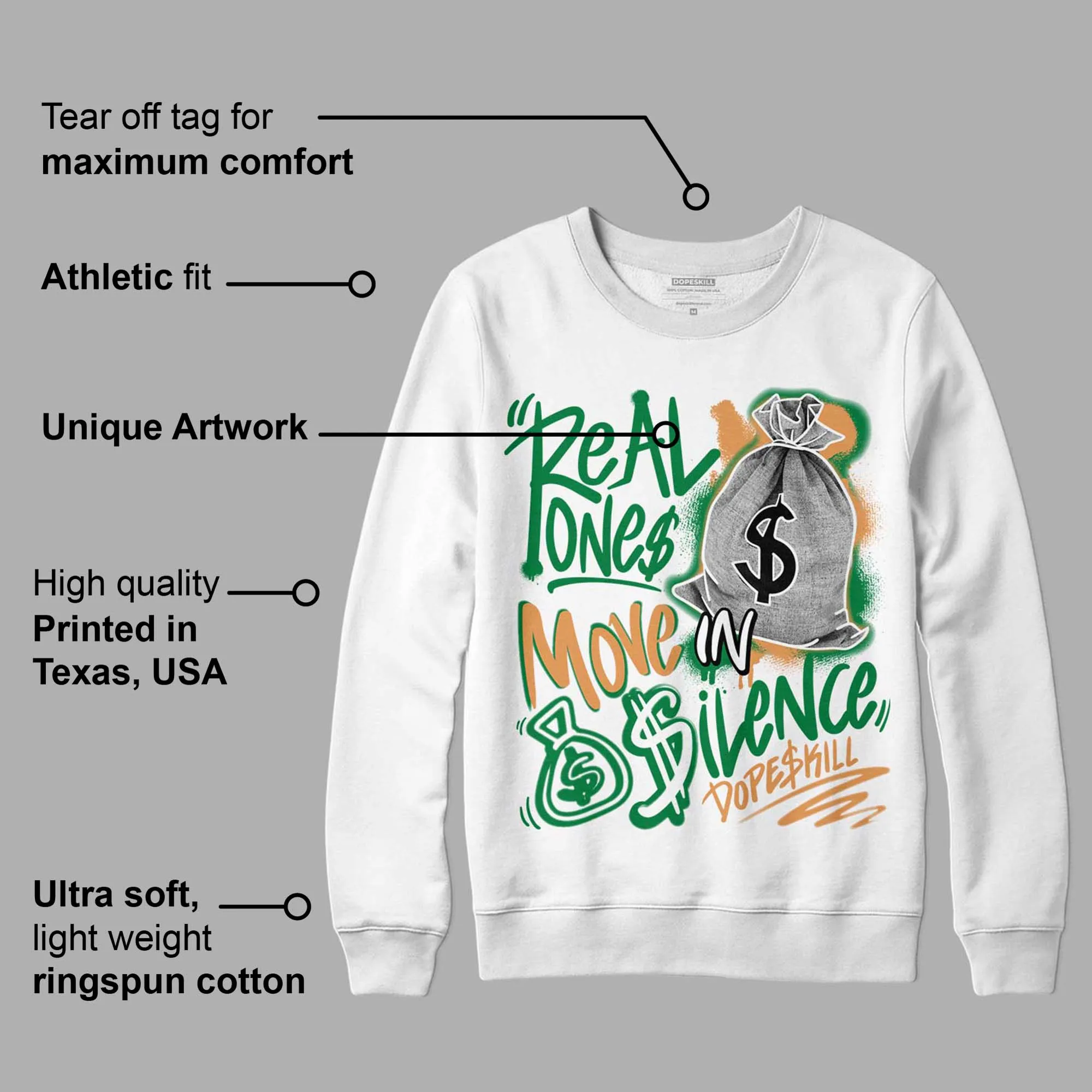 Pine Green 4s DopeSkill Sweatshirt Real Ones Move In Silence Graphic sold by DopeSkill product image thumbnail 3