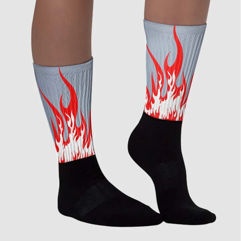 White Cement Reimagined 3s Sublimated Socks FIRE Graphic sold by DopeSkill product image thumbnail 3