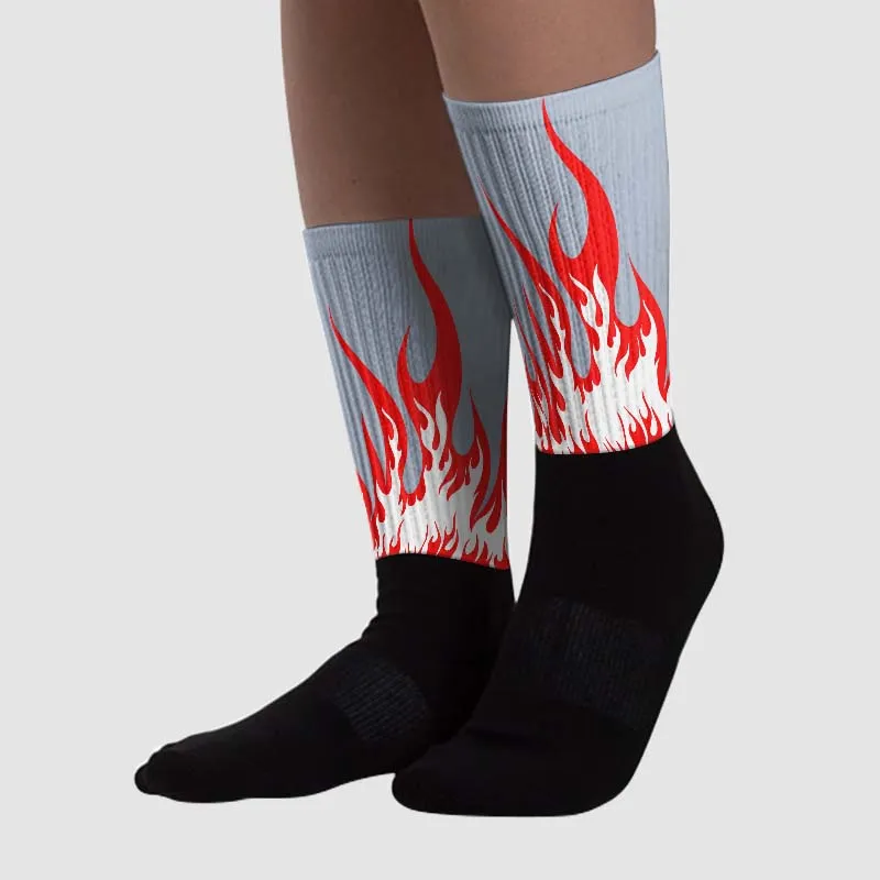 White Cement Reimagined 3s Sublimated Socks FIRE Graphic sold by DopeSkill product image thumbnail 2