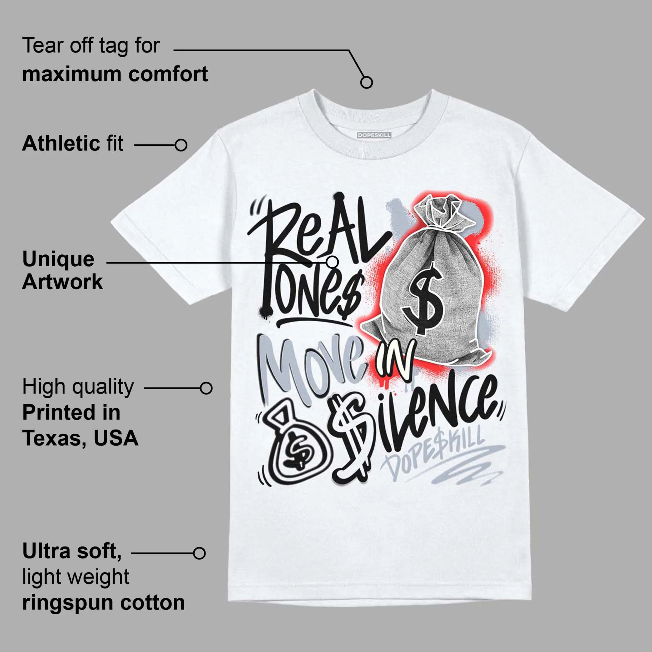 White Cement Reimagined 3s DopeSkill T-Shirt Real Ones Move In Silence Graphic sold by DopeSkill product image thumbnail 3