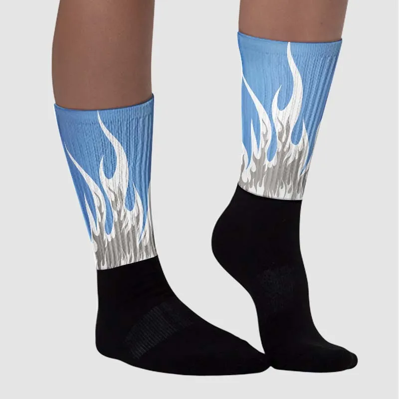 University Blue 5s Dopeskill Sublimated Socks FIRE Graphic sold by DopeSkill product image thumbnail 3