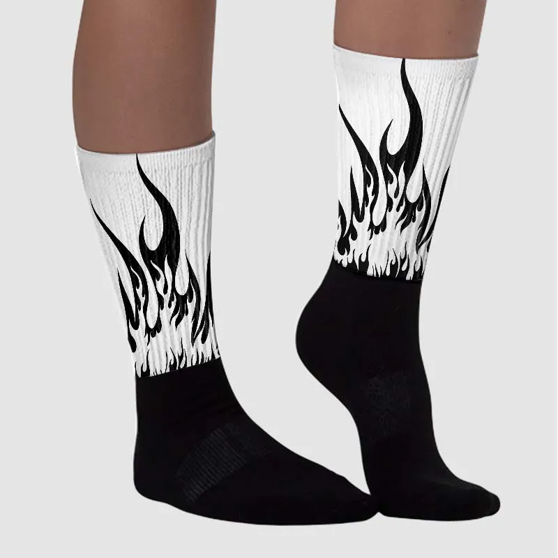 85 Black White 1s Sublimated Socks FIRE Graphic sold by DopeSkill product image thumbnail 3