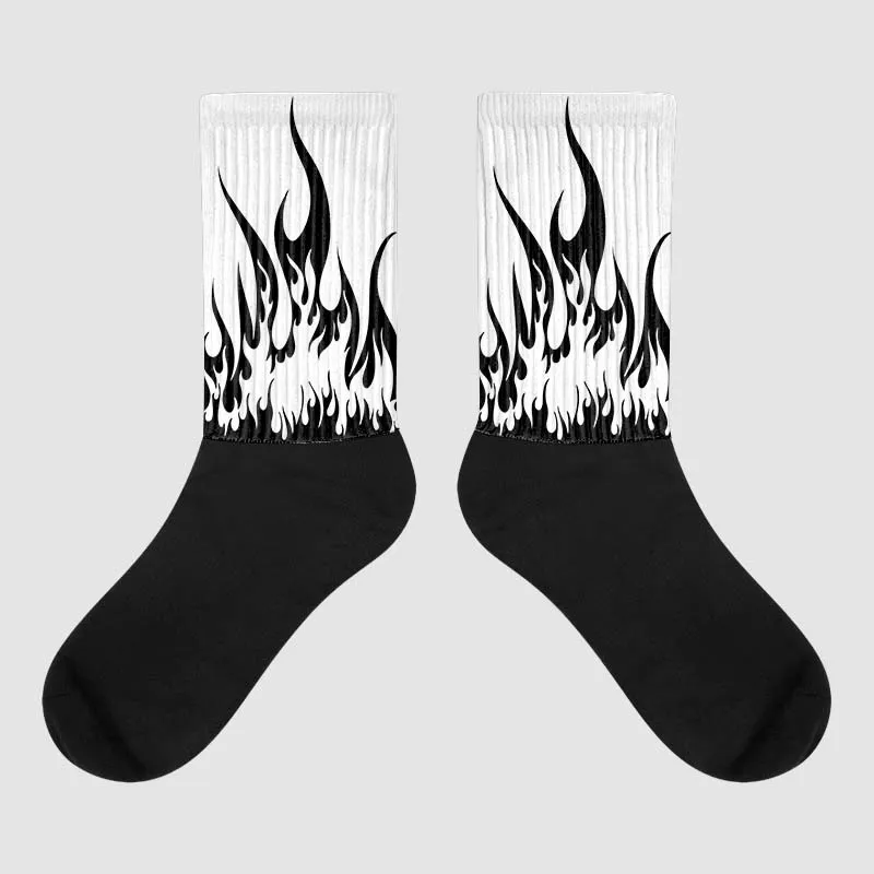 85 Black White 1s Sublimated Socks FIRE Graphic sold by DopeSkill