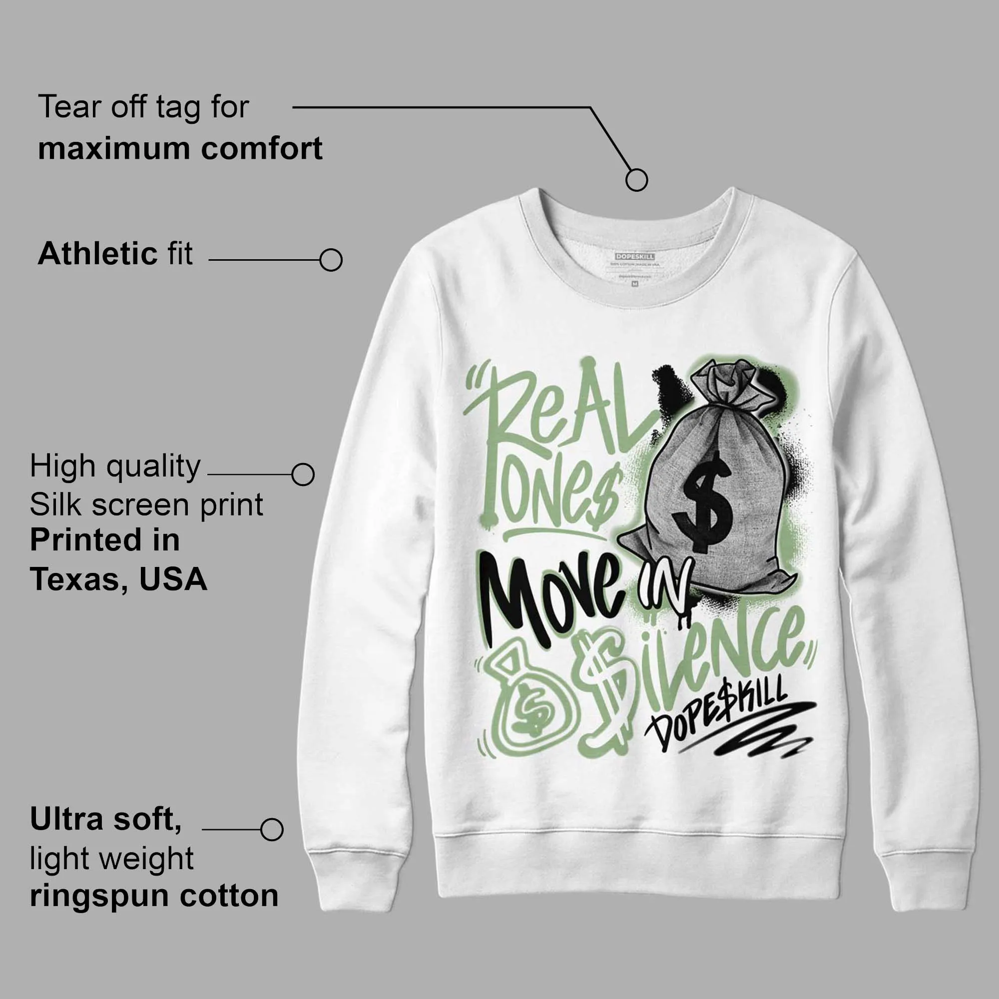 Seafoam 4s DopeSkill Sweatshirt Real Ones Move In Silence Graphic sold by DopeSkill product image thumbnail 3