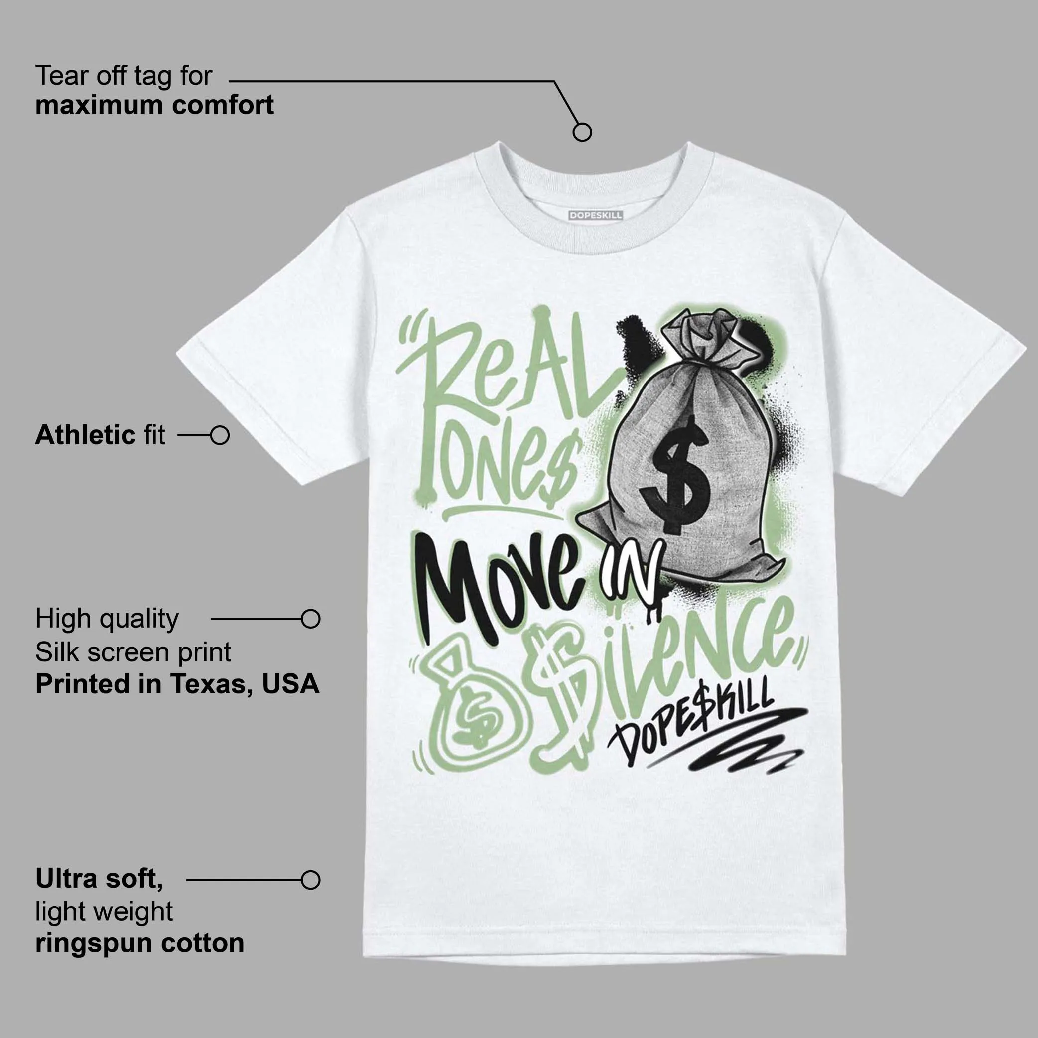 Seafoam 4s DopeSkill T-Shirt Real Ones Move In Silence Graphic sold by DopeSkill product image thumbnail 3