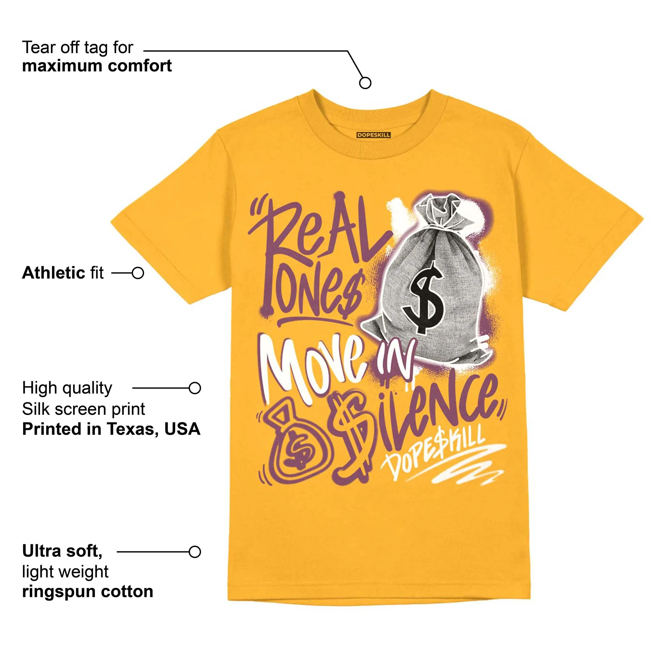 Brotherhood 1s High OG DopeSkill University Gold T-shirt Real Ones Move In Silence Graphic sold by DopeSkill product image thumbnail 2