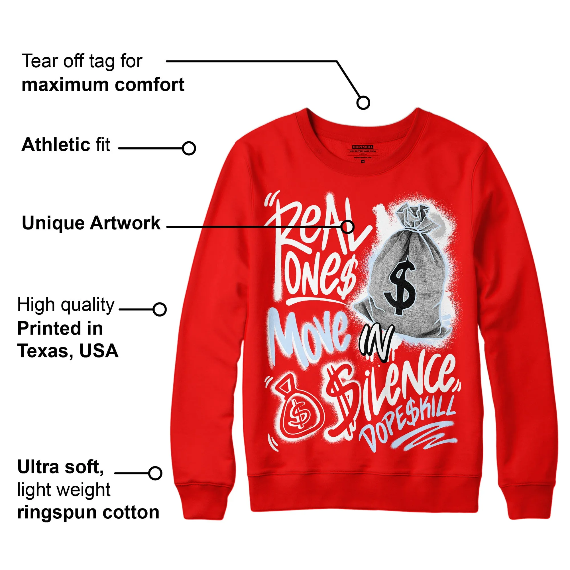 Cherry 11s DopeSkill Varsity Red Sweatshirt Real Ones Move In Silence Graphic sold by DopeSkill product image thumbnail 2