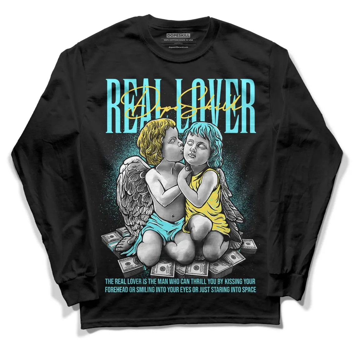 Aqua 5s DopeSkill Long Sleeve T-Shirt Real Lover Graphic sold by DopeSkill