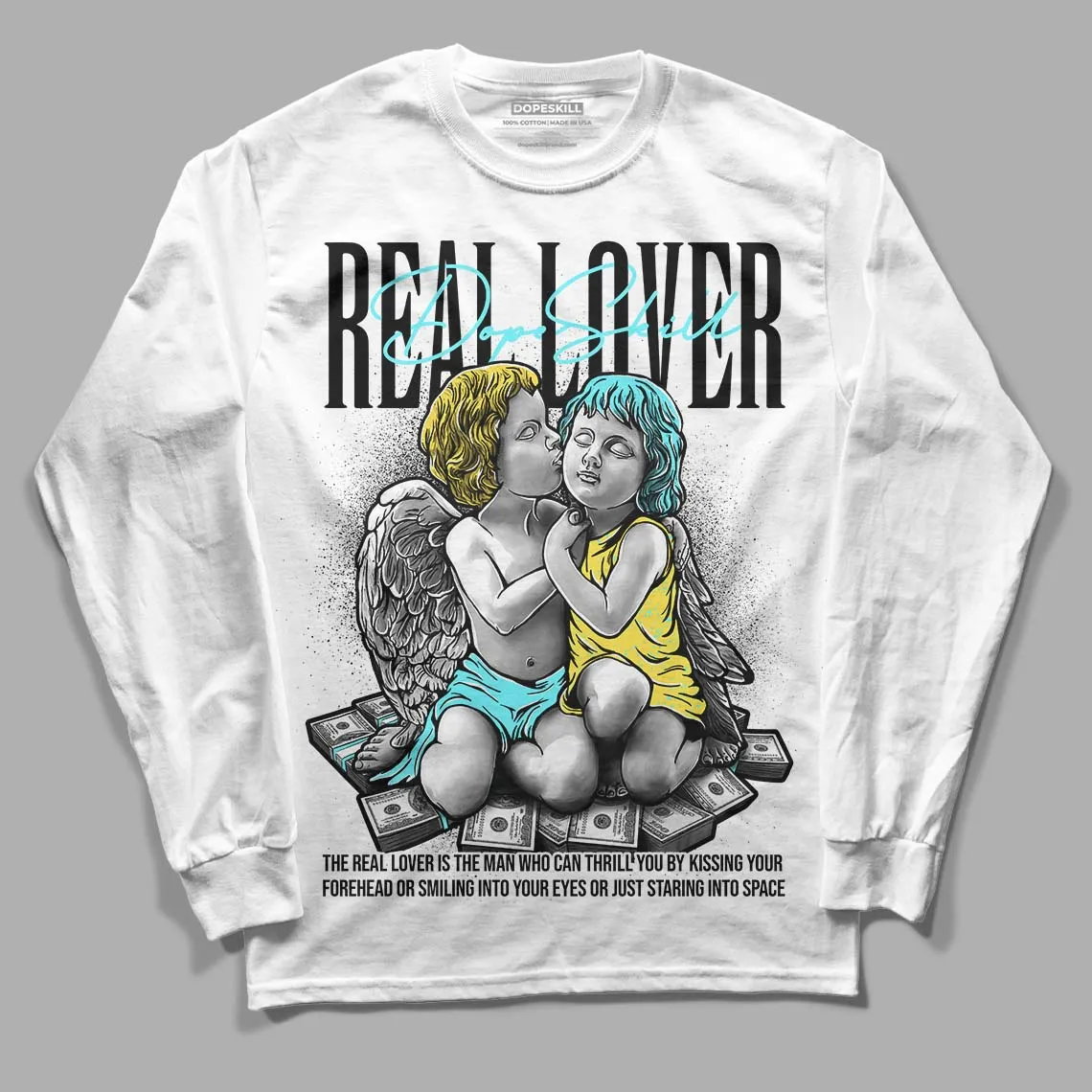 Aqua 5s DopeSkill Long Sleeve T-Shirt Real Lover Graphic sold by DopeSkill product image thumbnail 2