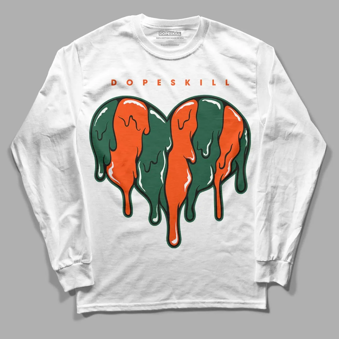 Dunk Low Team Dark Green Orange DopeSkill Long Sleeve T-Shirt Slime Drip Heart Graphic sold by DopeSkill