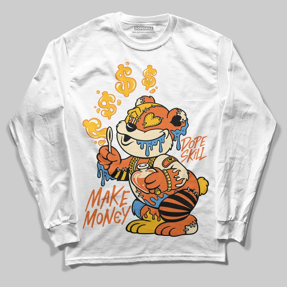 Orange Black White DopeSkill Long Sleeve T-Shirt Make Money Graphic sold by DopeSkill