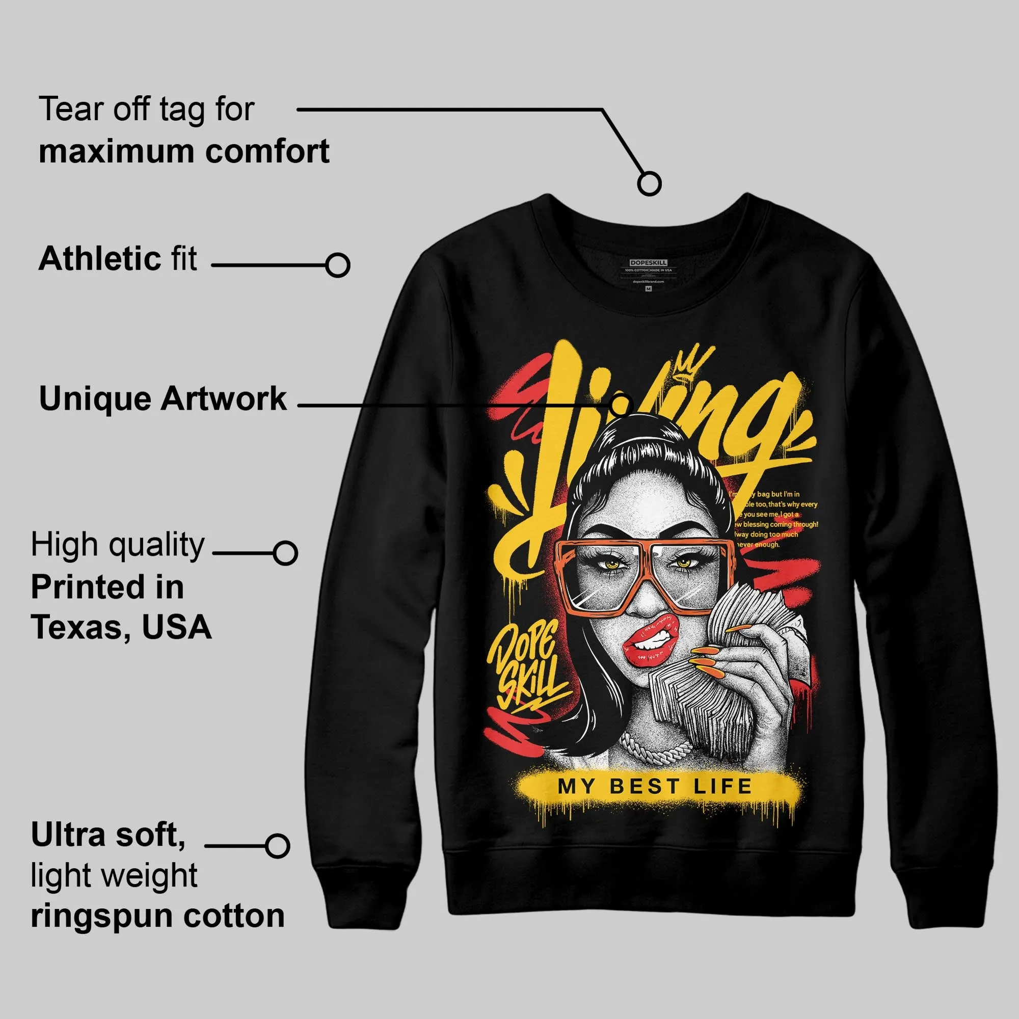 Yellow Collection DopeSkill Sweatshirt Living My Best Life Graphic sold by DopeSkill product image thumbnail 3