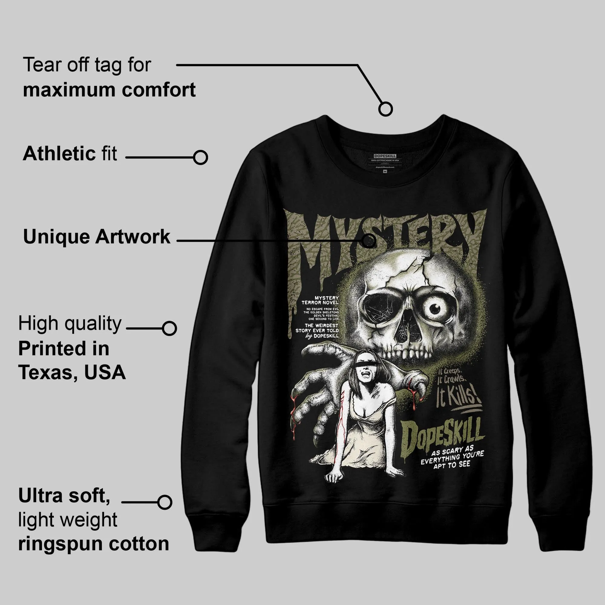 Medium Olive 3s DopeSkill Sweatshirt Mystery Ghostly Grasp Graphic sold by DopeSkill product image thumbnail 3