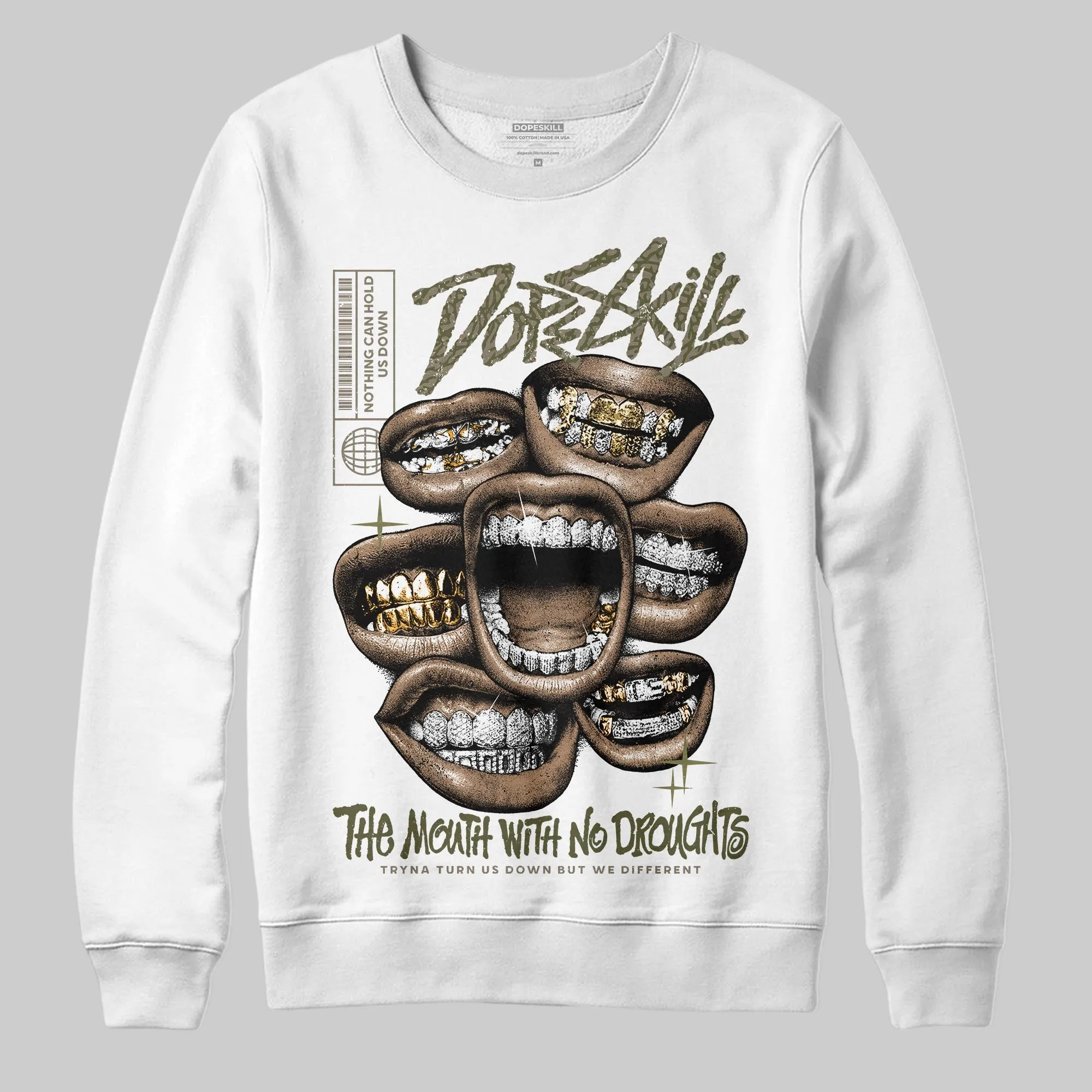 Medium Olive 3s DopeSkill Sweatshirt The Mouth With No Droughts Graphic sold by DopeSkill product image thumbnail 2