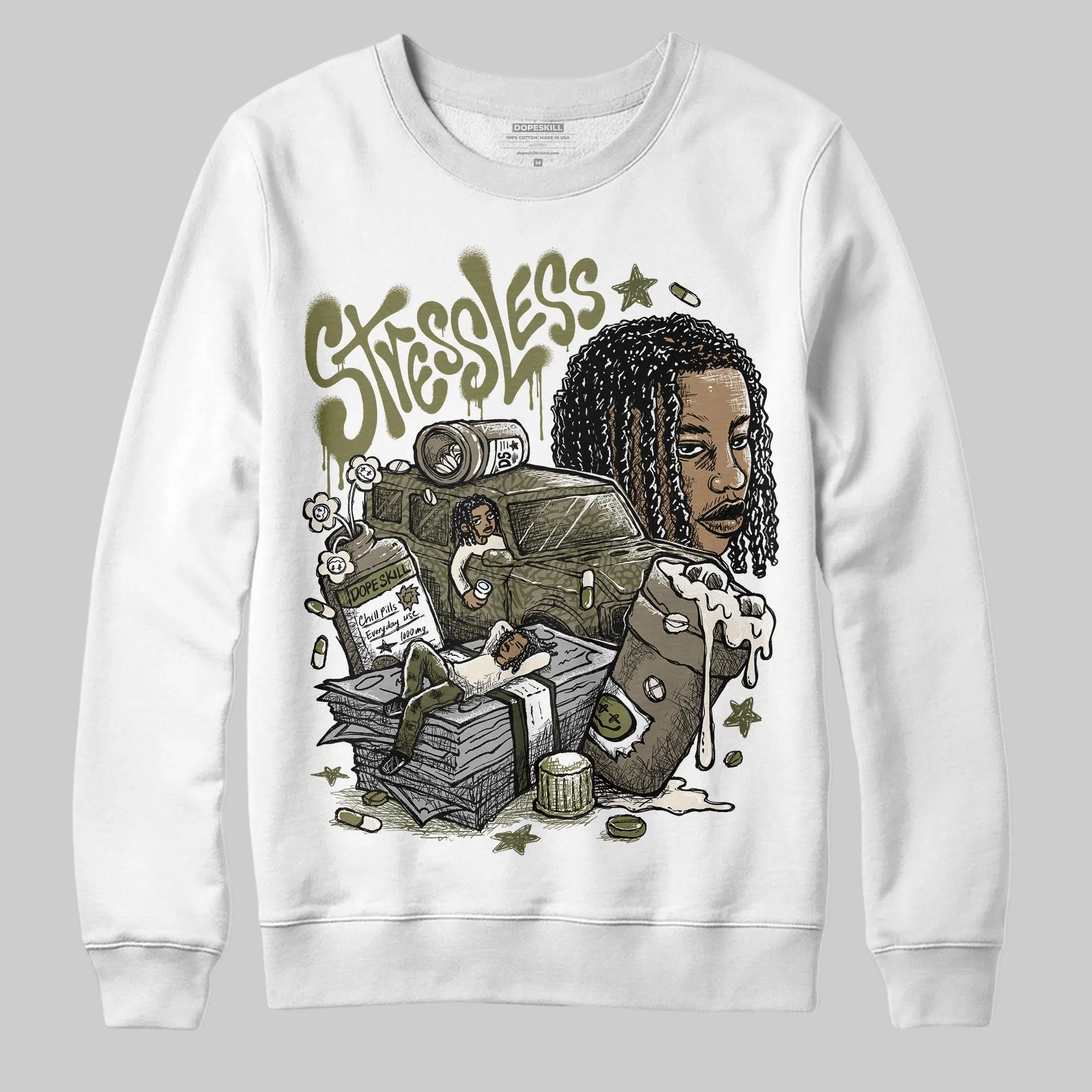 Medium Olive 3s DopeSkill Sweatshirt Stressless Graphic sold by DopeSkill product image thumbnail 2