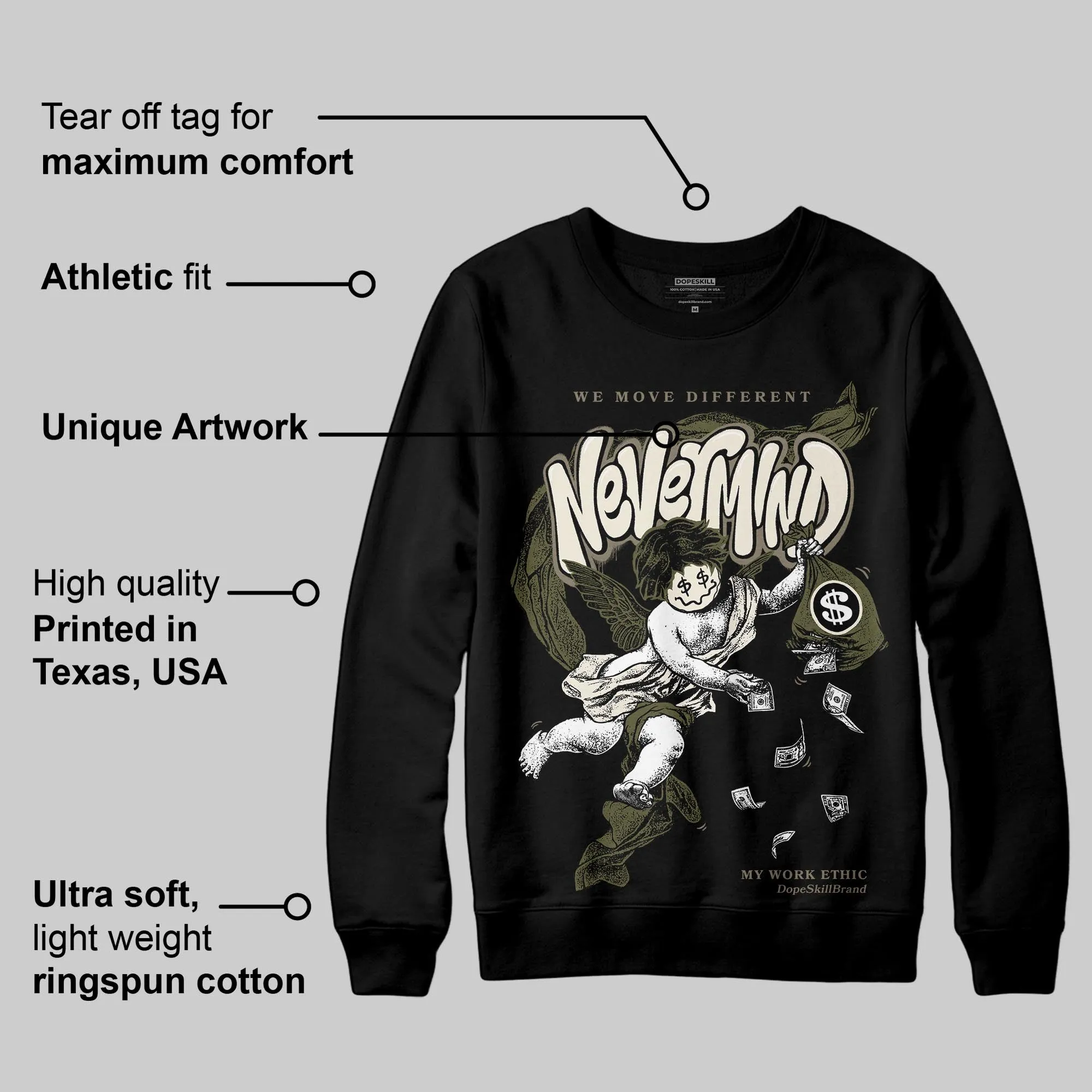 Medium Olive 3s DopeSkill Sweatshirt Nevermind Graphic sold by DopeSkill product image thumbnail 3