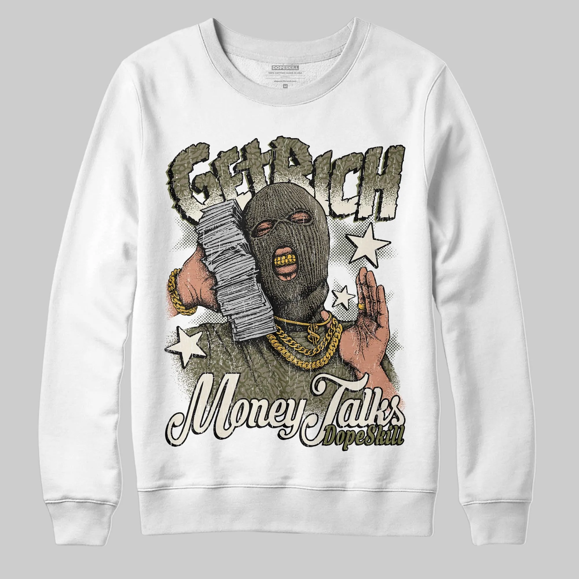 Medium Olive 3s DopeSkill Sweatshirt Get Rich Graphic sold by DopeSkill product image thumbnail 2