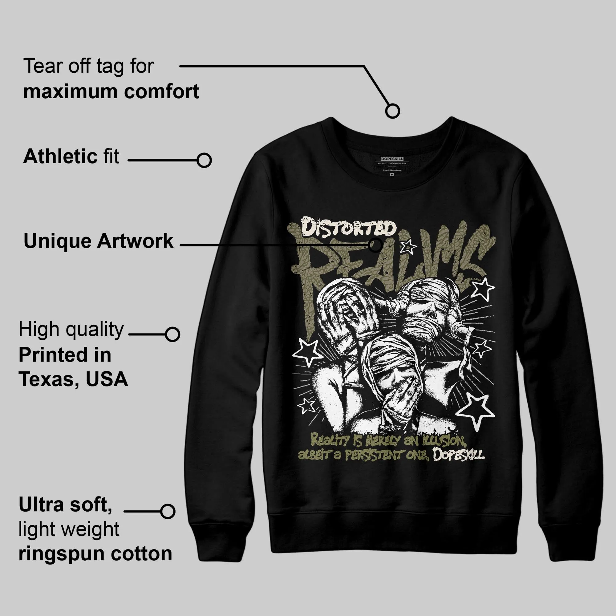 Medium Olive 3s DopeSkill Sweatshirt Distorted Realms Graphic sold by DopeSkill product image thumbnail 3